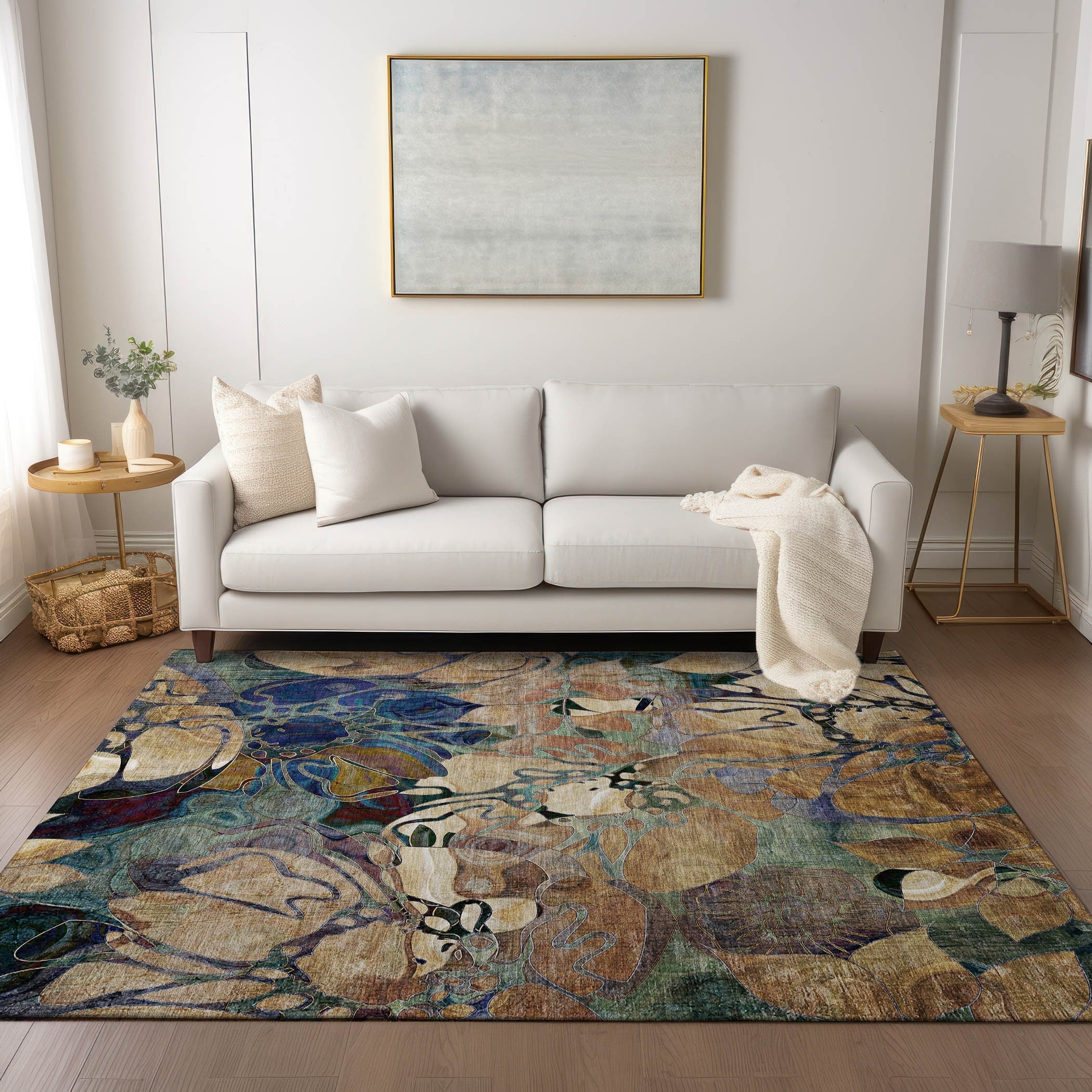 Tapis Chantille floral moderne lavable en machine pour intérieur/extérieur