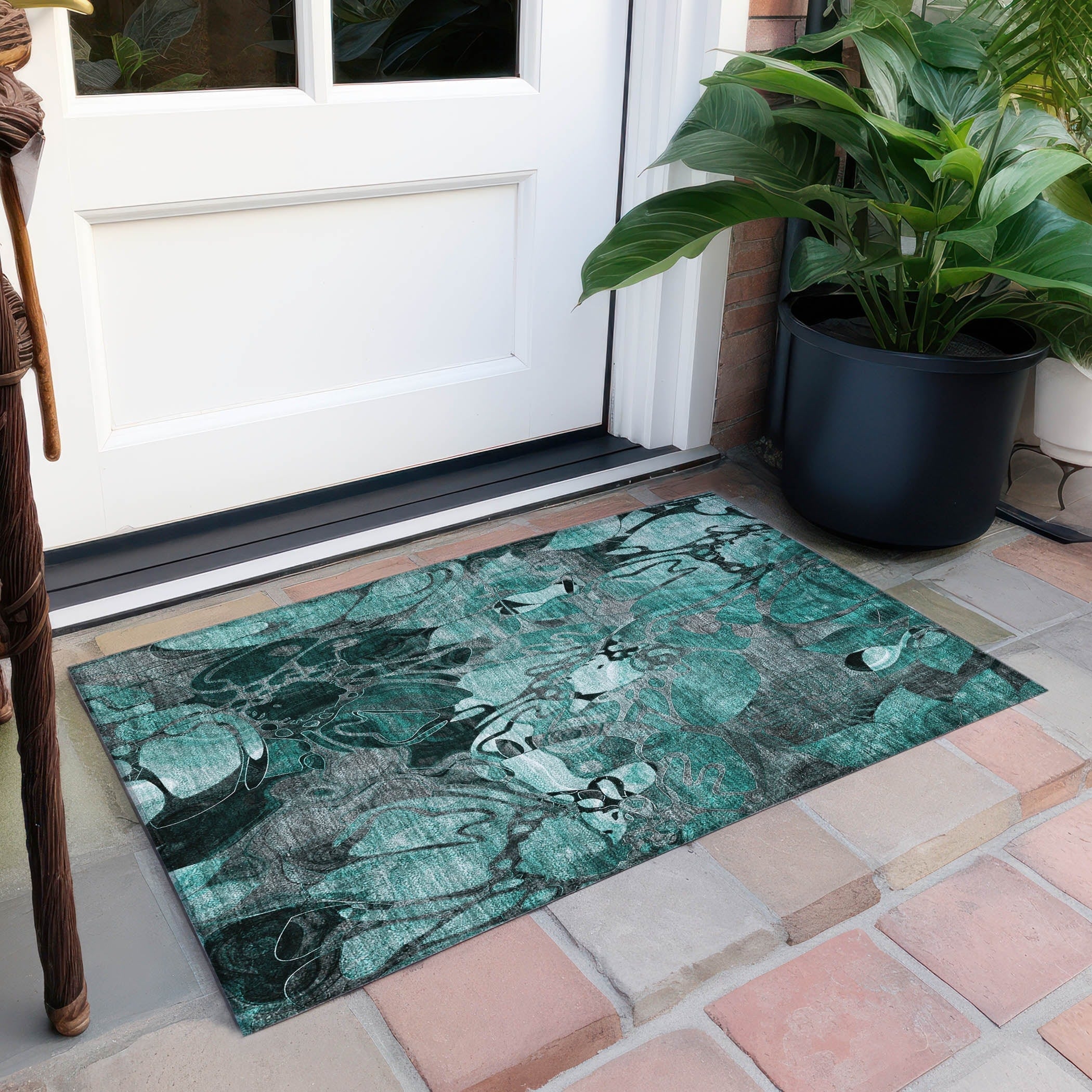 Tapis Chantille floral moderne lavable en machine pour intérieur/extérieur