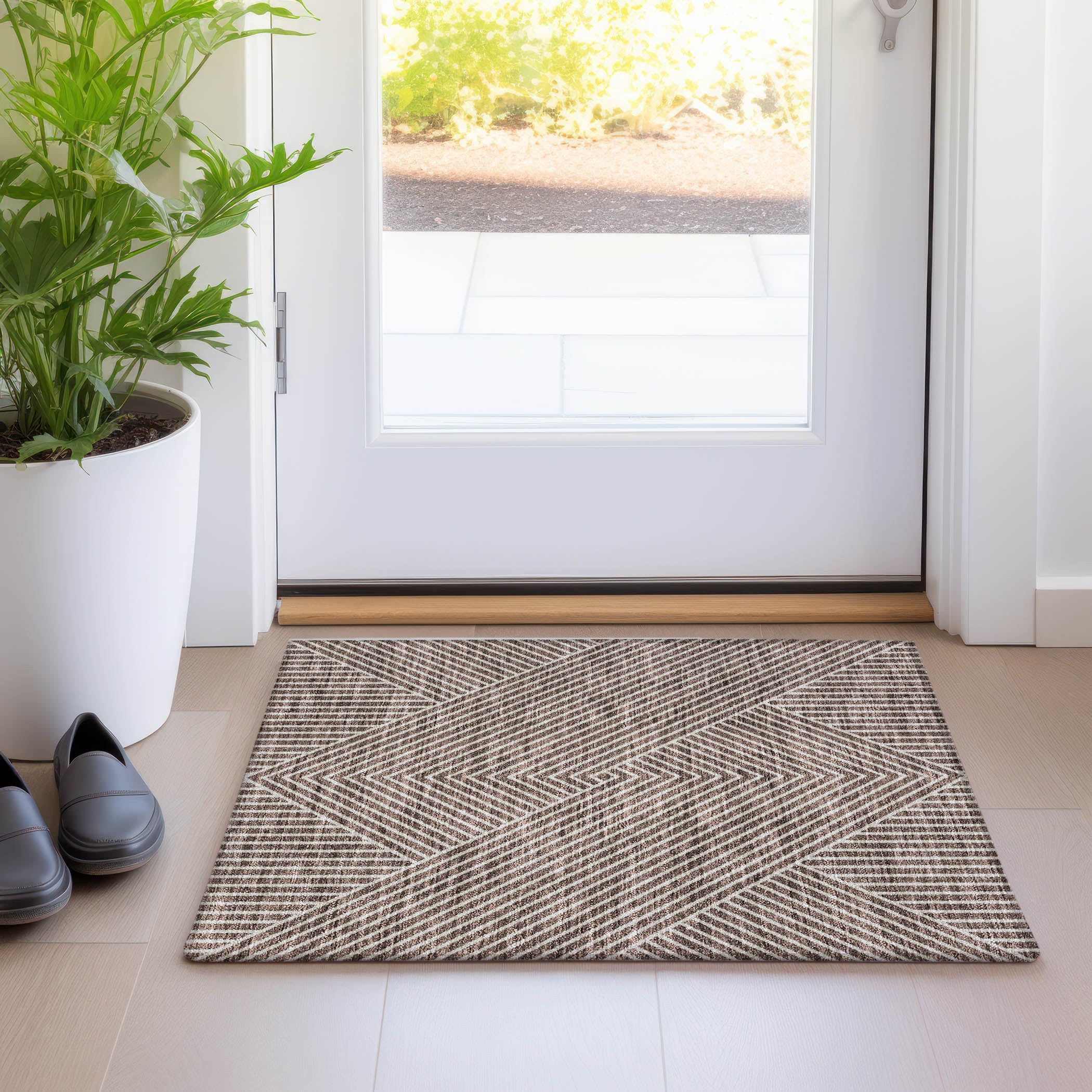 Tapis moderne Geo Chantille lavable en machine pour intérieur/extérieur