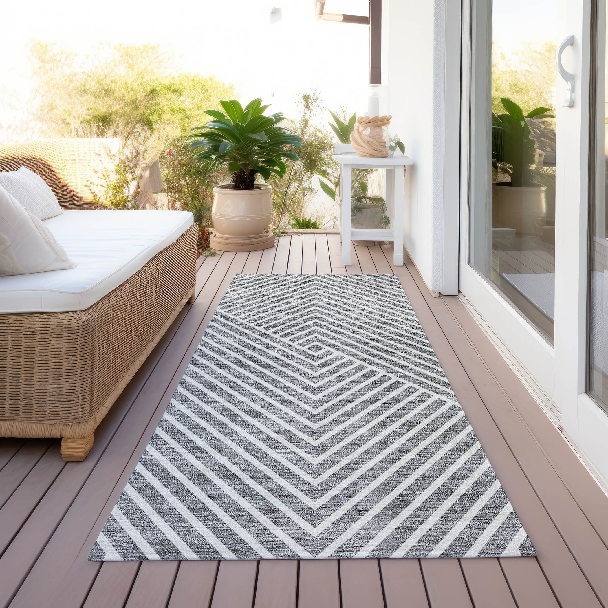 Tapis moderne Geo Chantille lavable en machine pour intérieur/extérieur