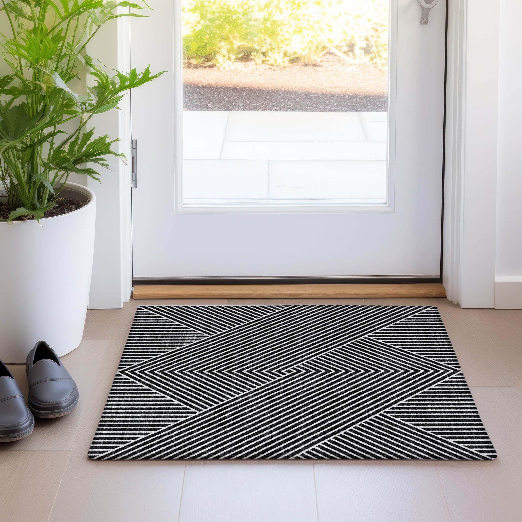 Tapis moderne Geo Chantille lavable en machine pour intérieur/extérieur