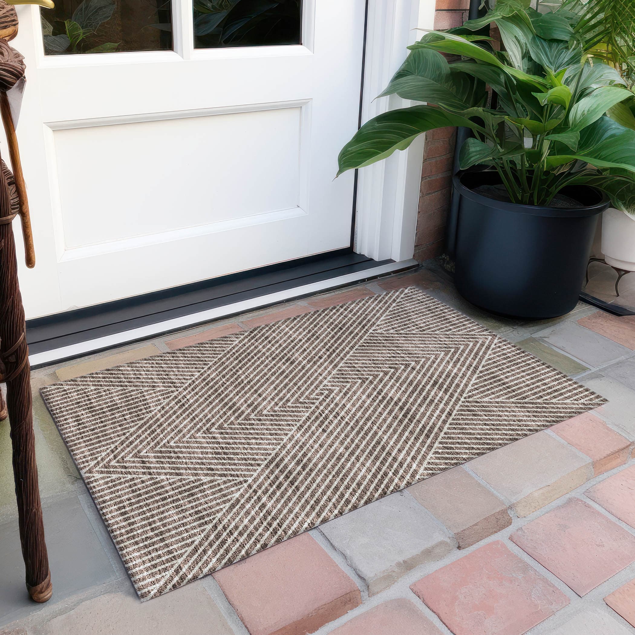 Tapis moderne Geo Chantille lavable en machine pour intérieur/extérieur