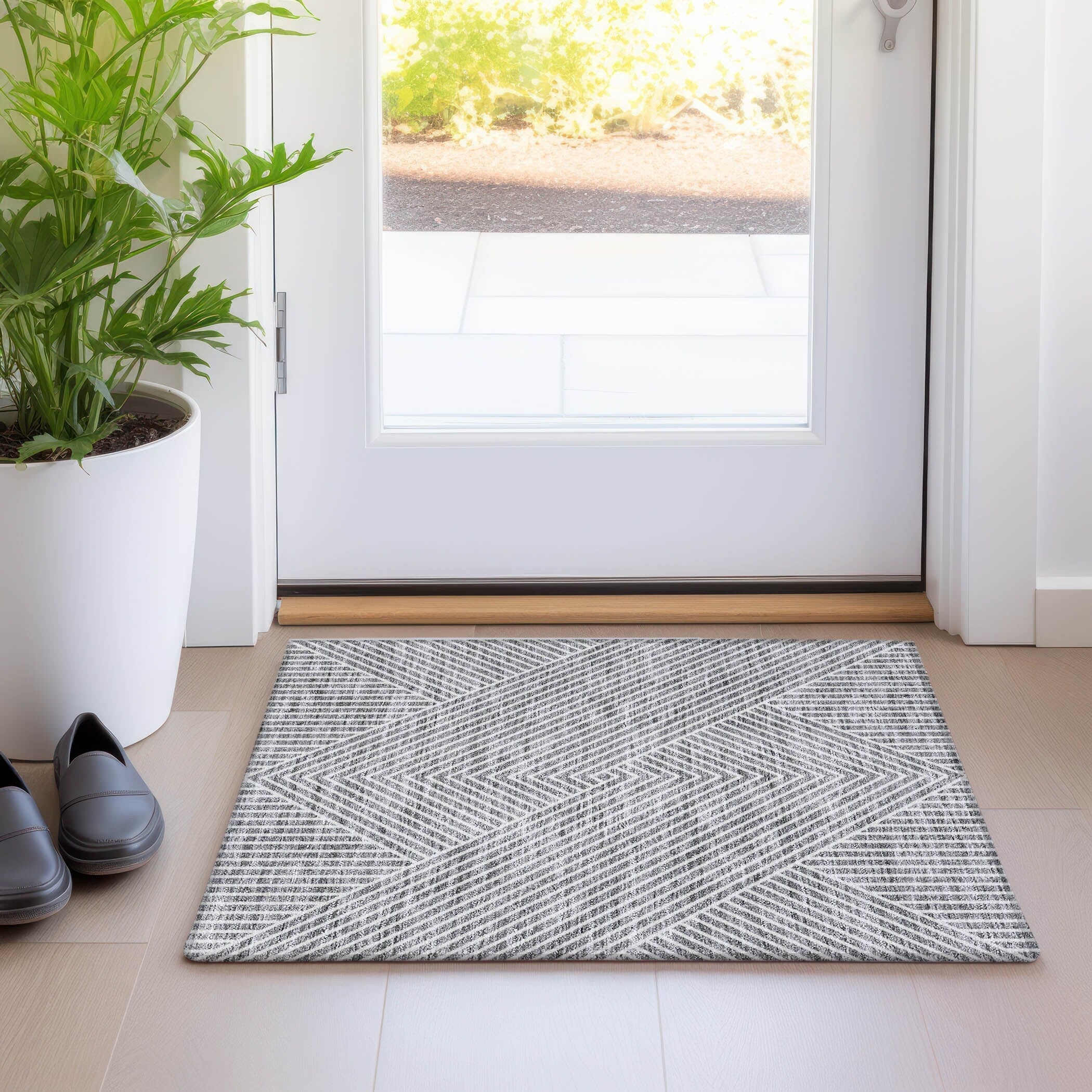 Tapis moderne Geo Chantille lavable en machine pour intérieur/extérieur