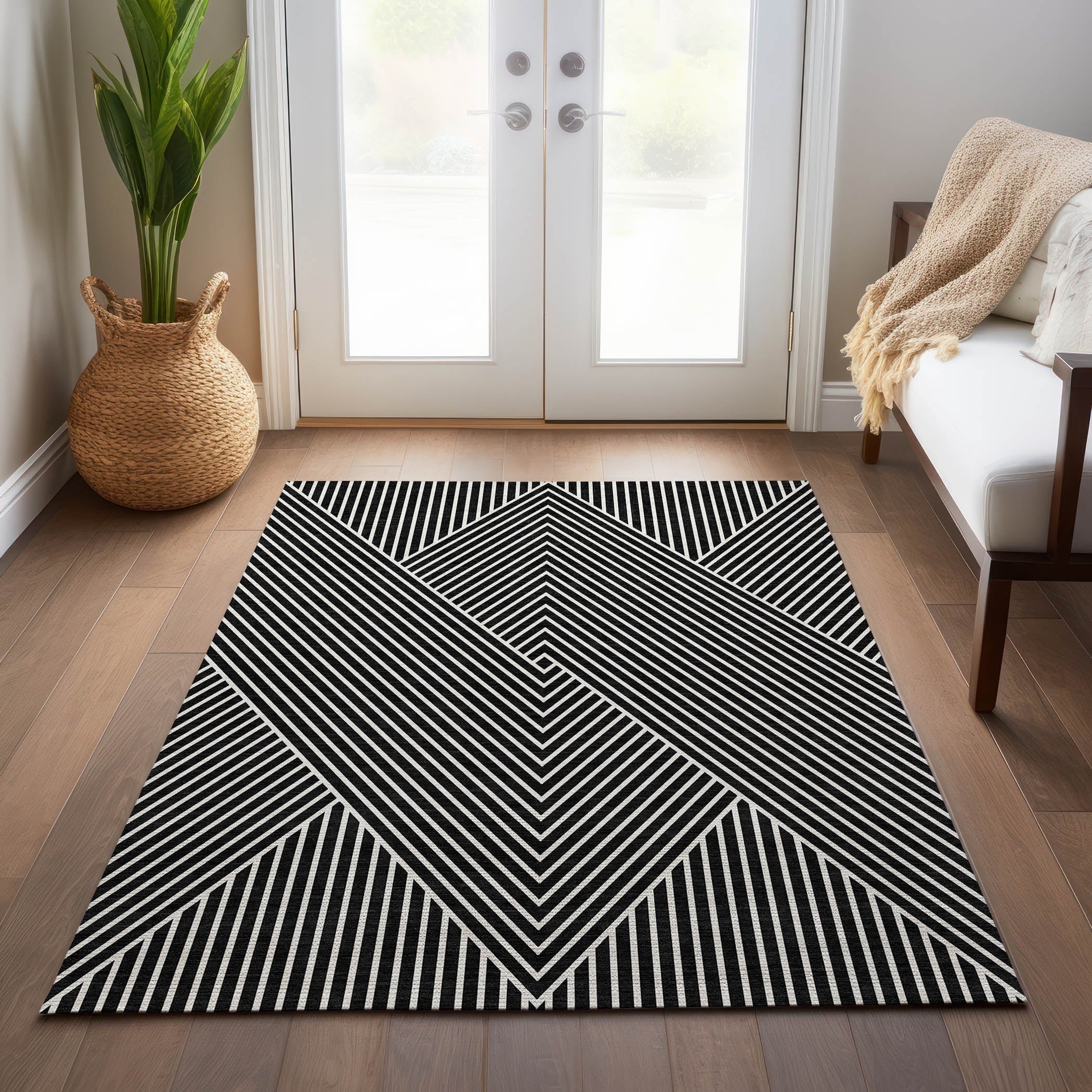 Tapis moderne Geo Chantille lavable en machine pour intérieur/extérieur
