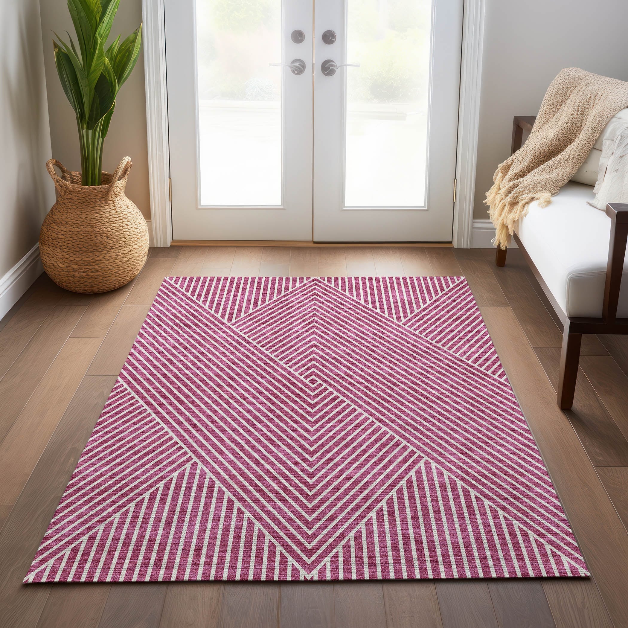 Tapis moderne Geo Chantille lavable en machine pour intérieur/extérieur