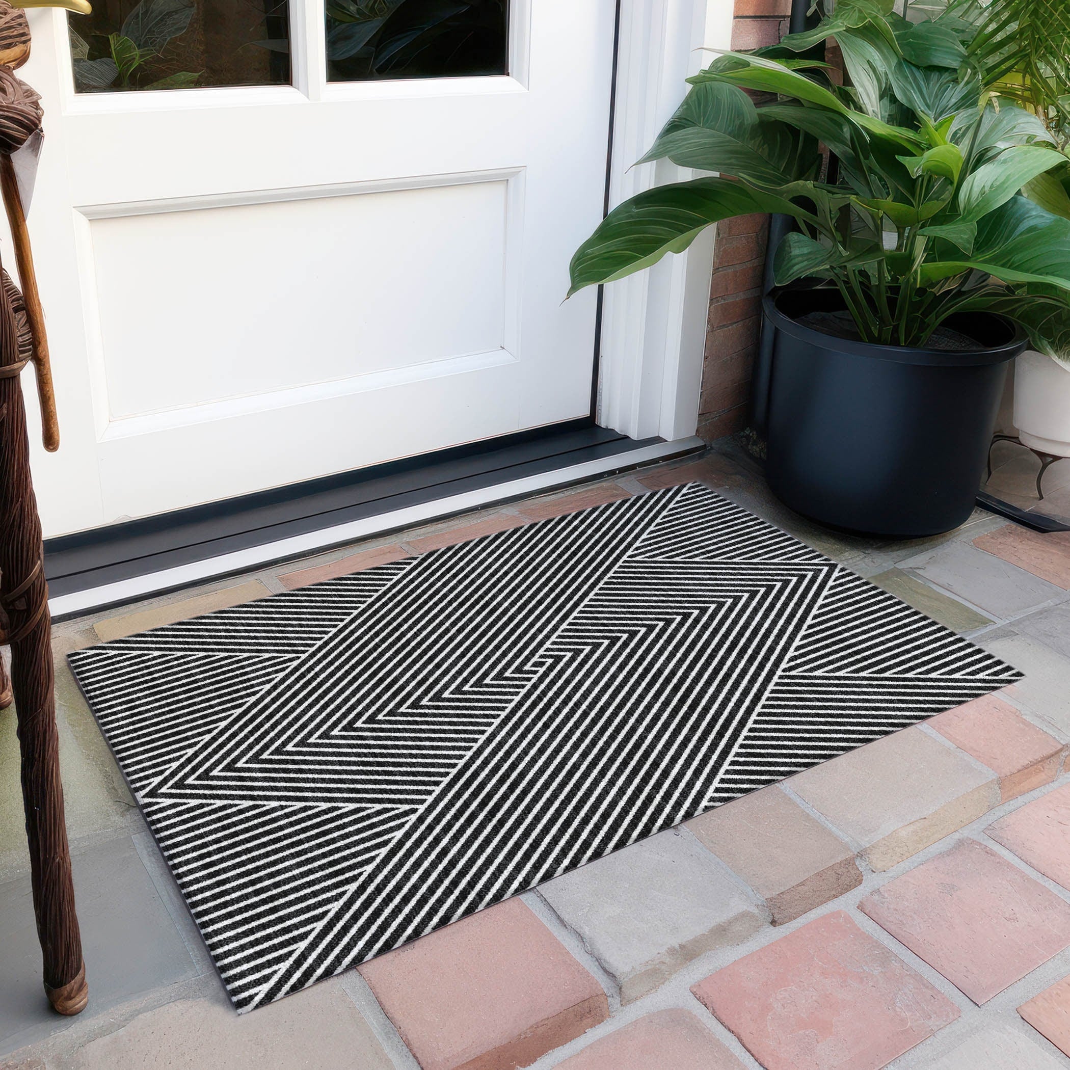 Tapis moderne Geo Chantille lavable en machine pour intérieur/extérieur