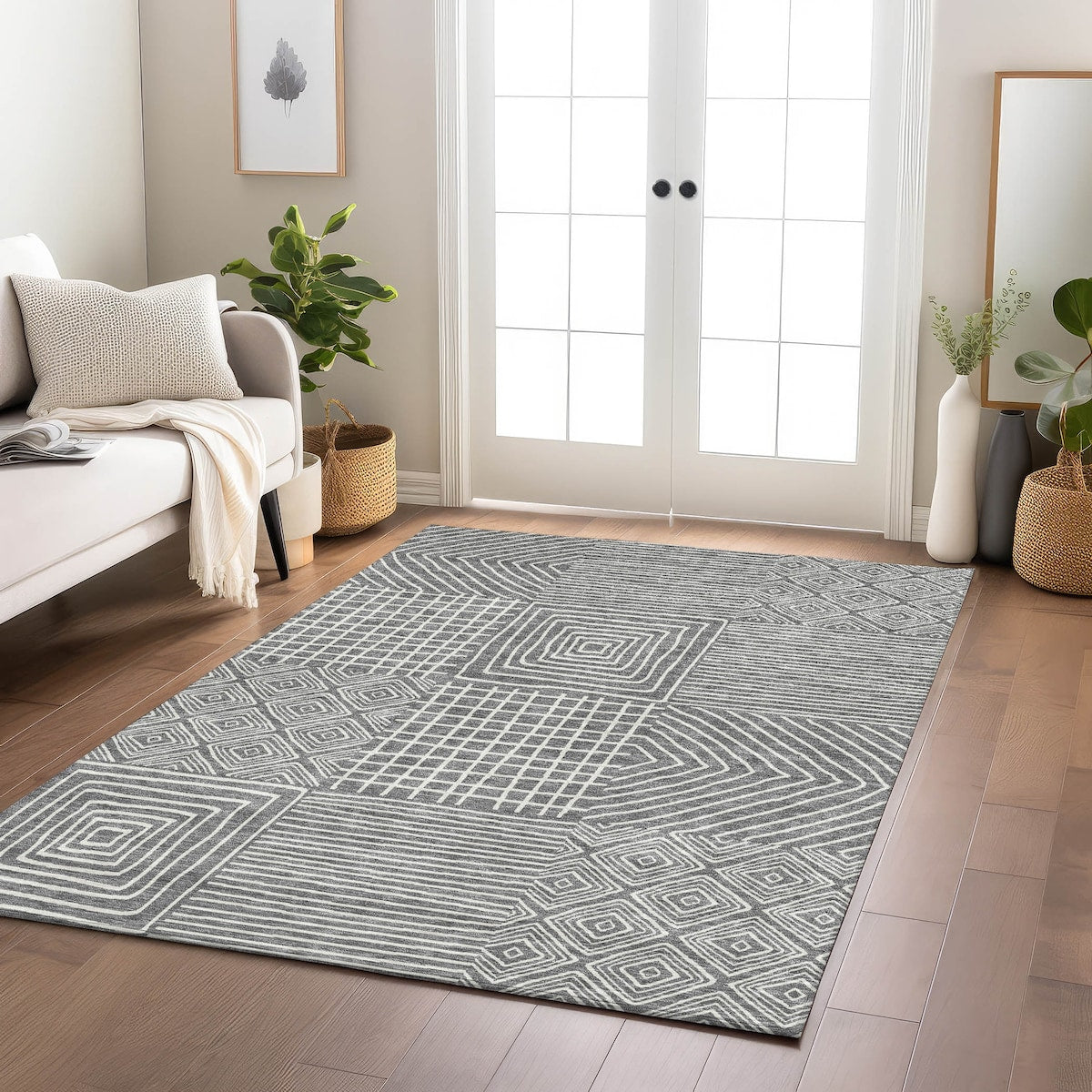 Tapis Chantille moderne en mosaïque lavable en machine pour intérieur/extérieur