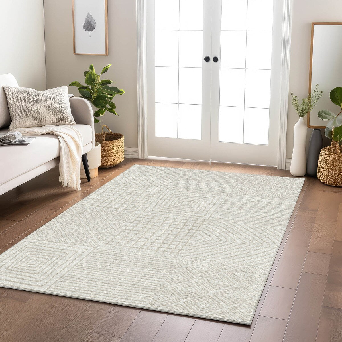 Tapis Chantille moderne en mosaïque lavable en machine pour intérieur/extérieur