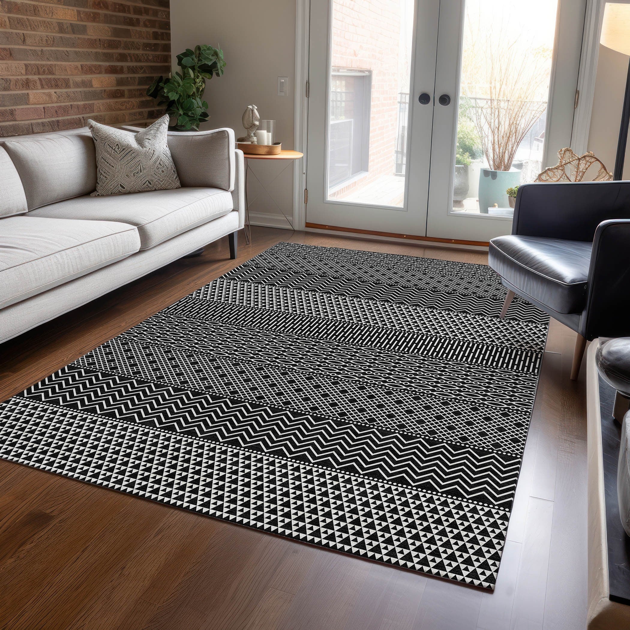 Tapis Chantille moderne à rayures lavable en machine pour intérieur/extérieur