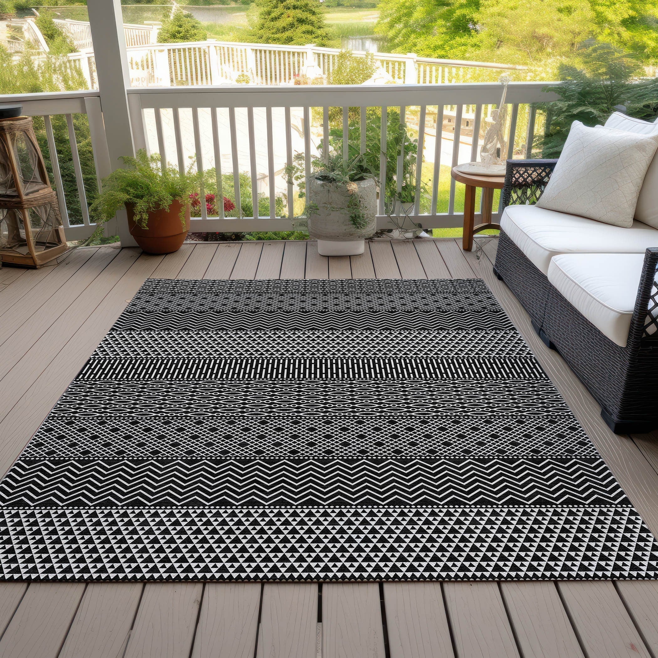 Tapis Chantille moderne à rayures lavable en machine pour intérieur/extérieur