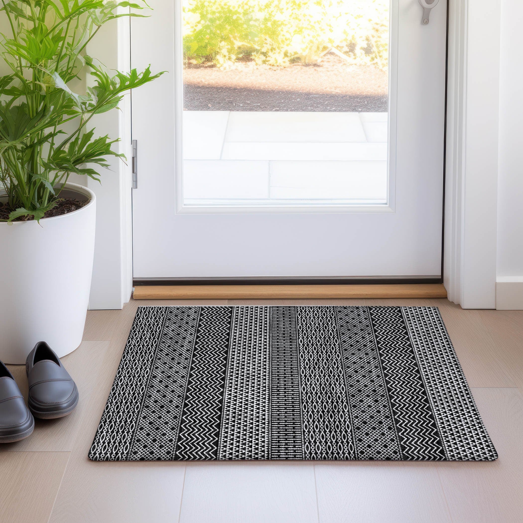 Tapis Chantille moderne à rayures lavable en machine pour intérieur/extérieur