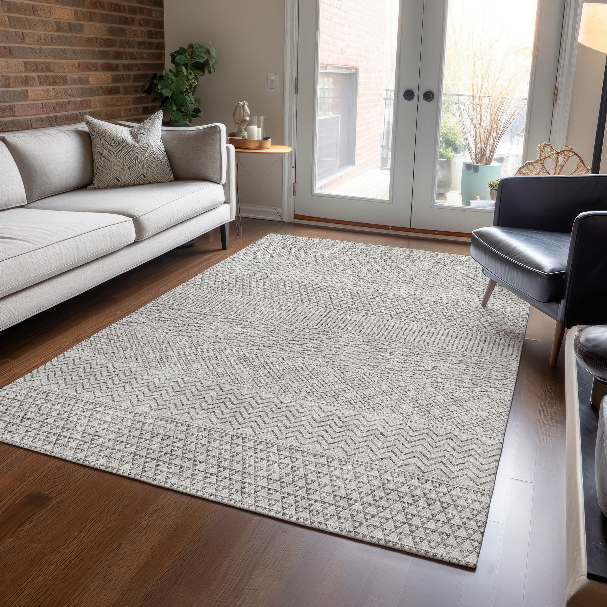 Tapis Chantille moderne à rayures lavable en machine pour intérieur/extérieur