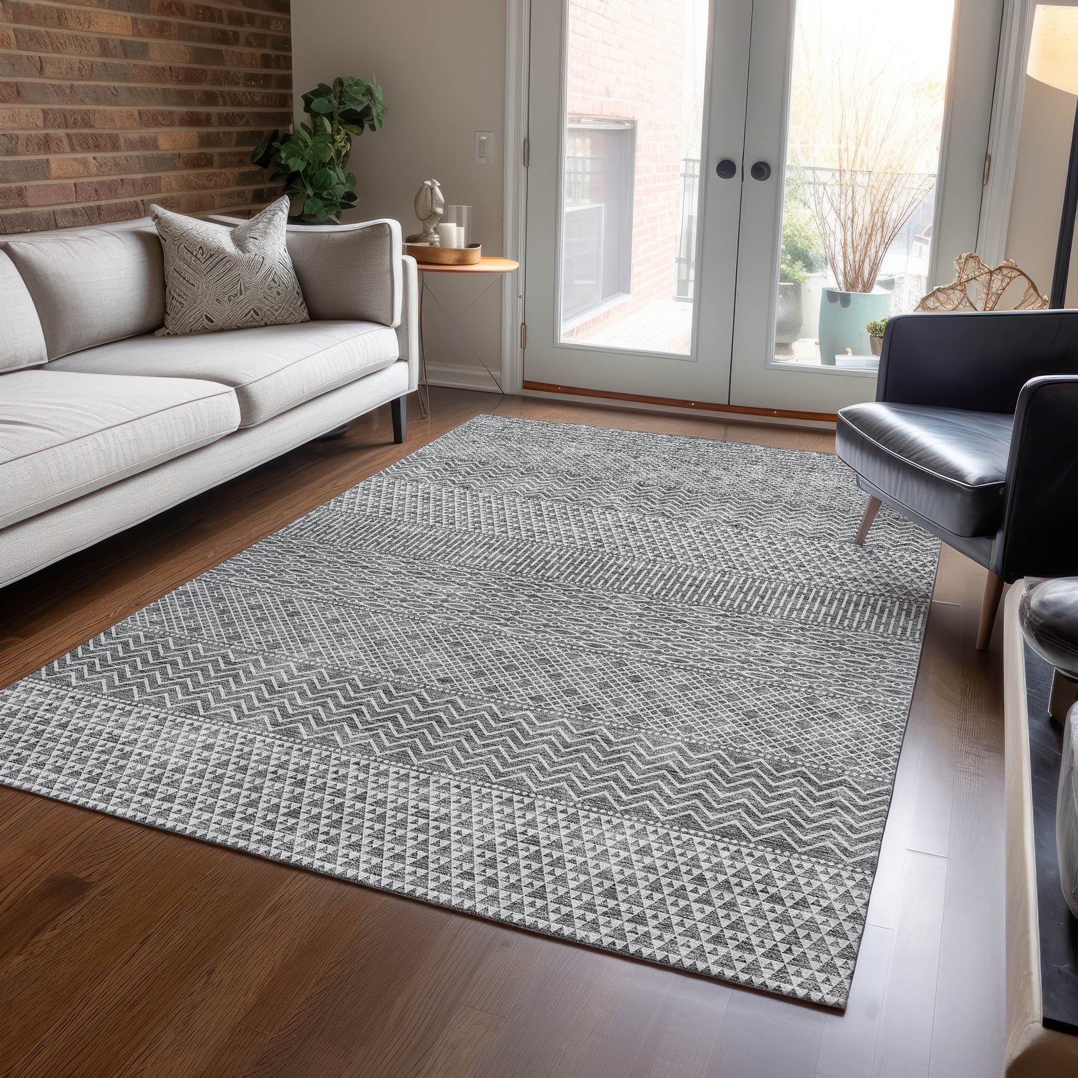 Tapis Chantille moderne à rayures lavable en machine pour intérieur/extérieur