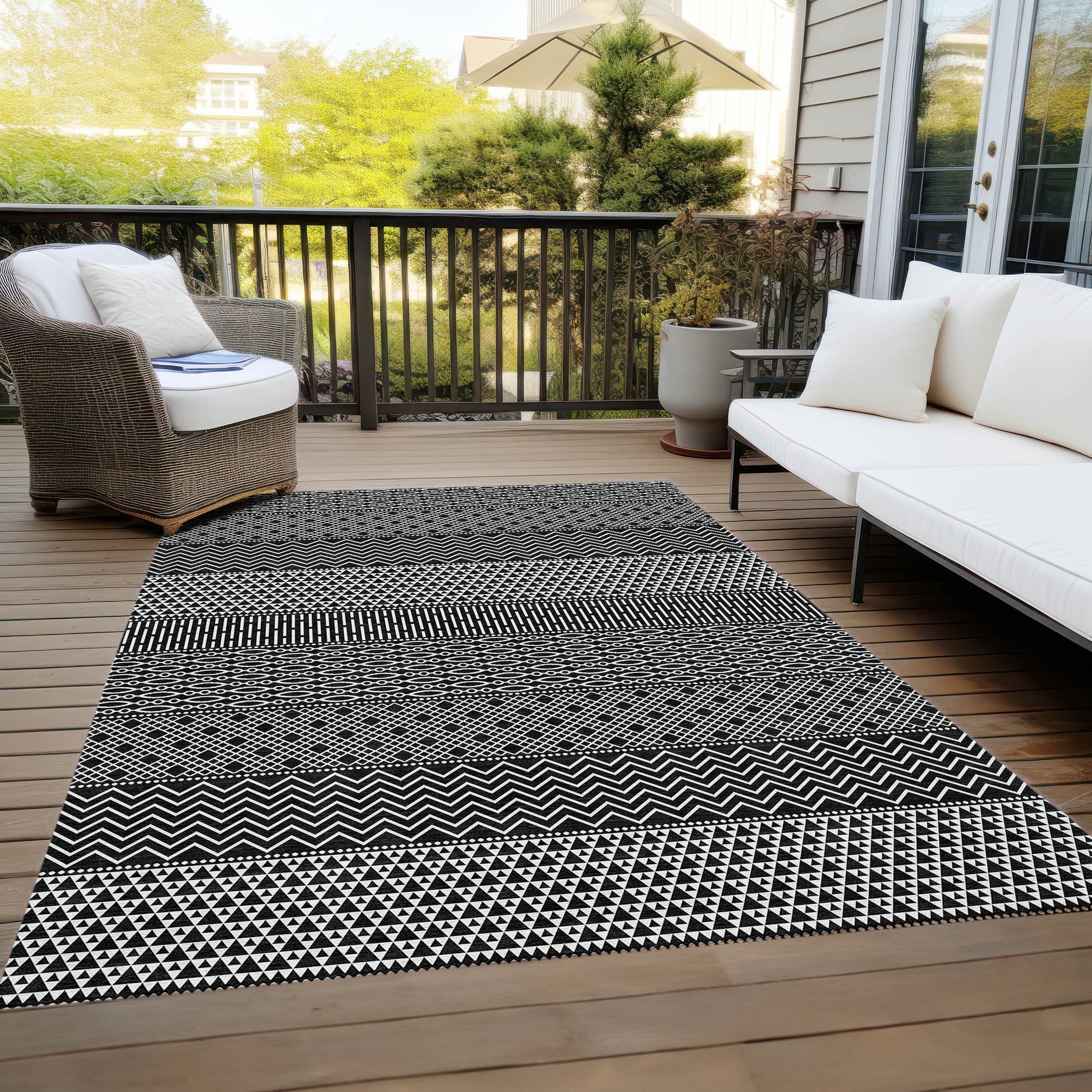 Tapis Chantille moderne à rayures lavable en machine pour intérieur/extérieur