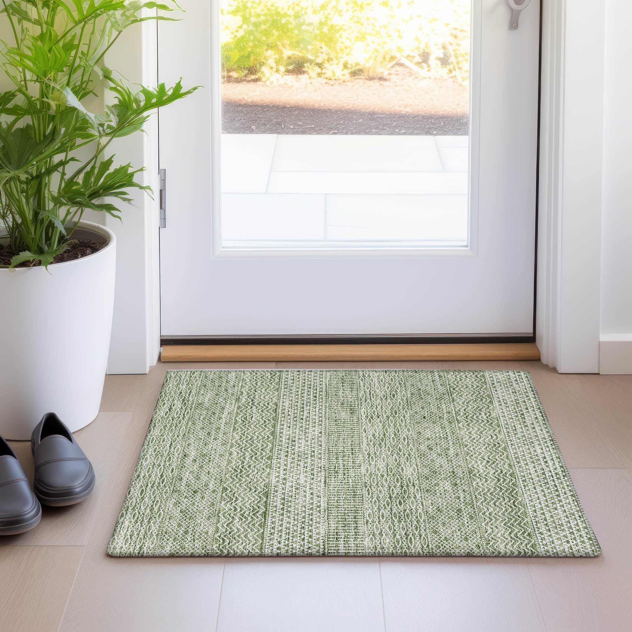 Tapis Chantille moderne à rayures lavable en machine pour intérieur/extérieur