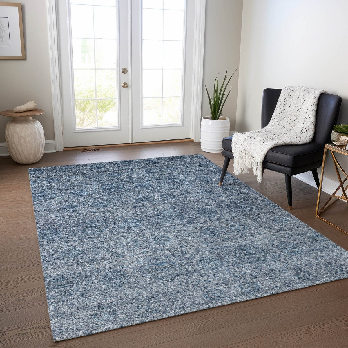 Tapis Chantille damassé ombré lavable en machine pour intérieur/extérieur