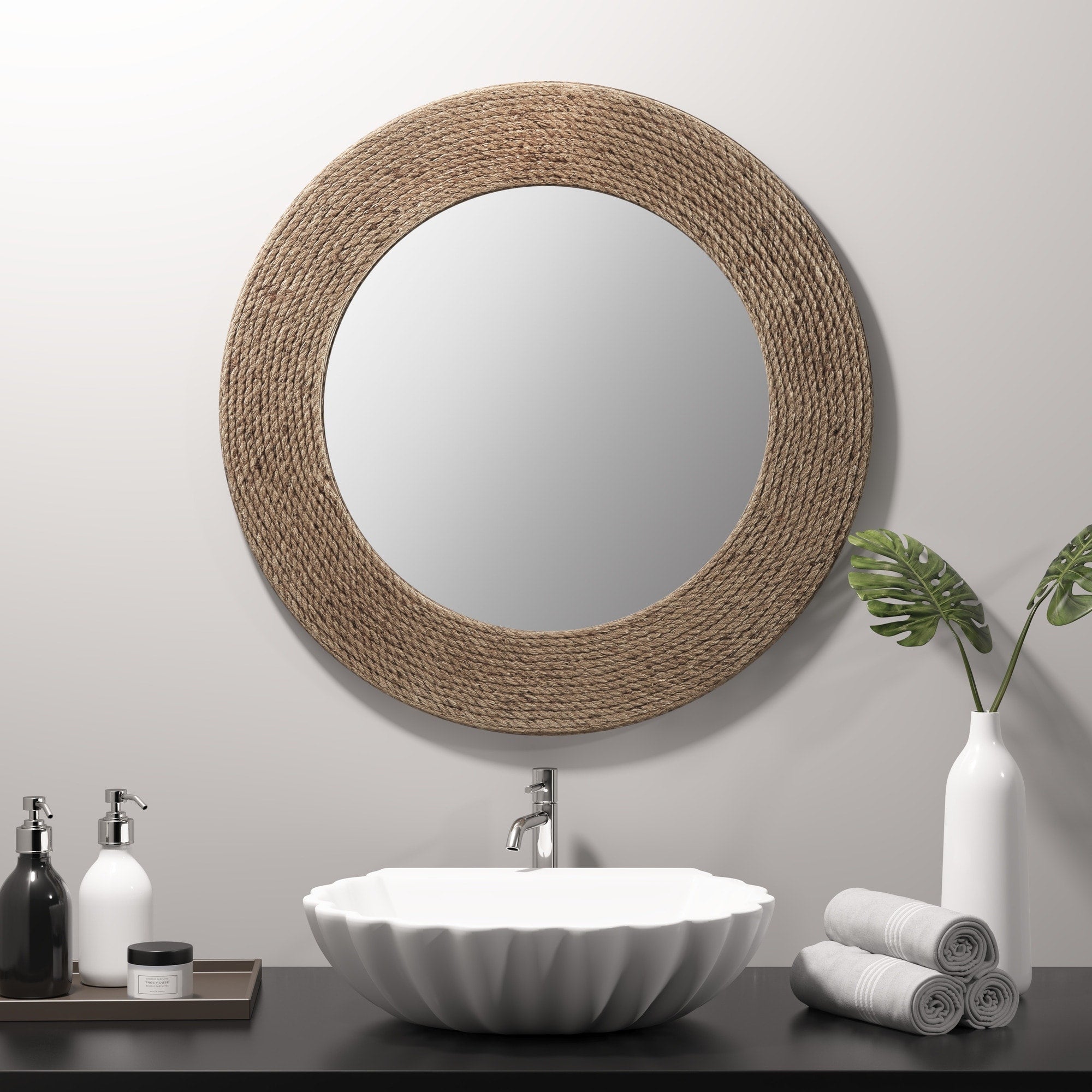 Miroir mural rond en corde de jute naturelle Madison Park Cove 26