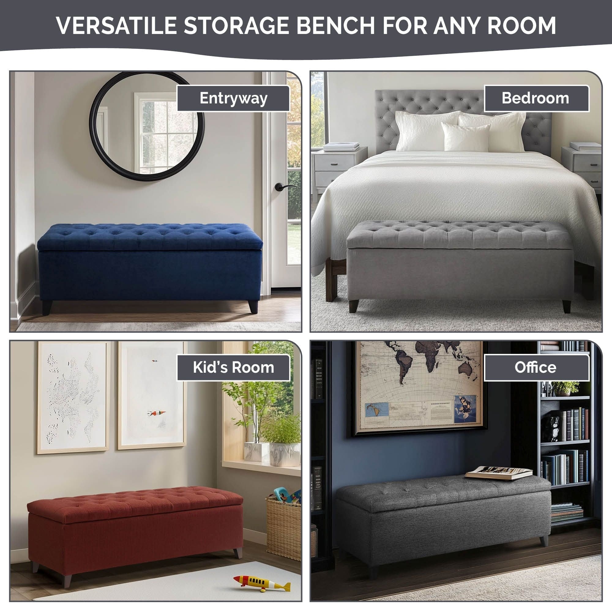 Banc de rangement rembourré à plateau capitonné Sasha de Madison Park