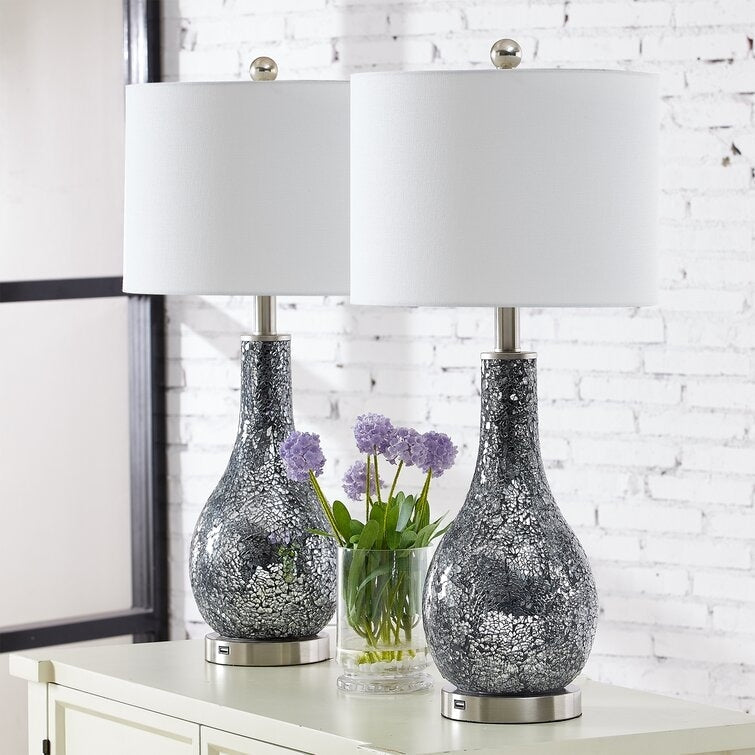 Ensemble de lampes de table en verre avec port USB (lot de 2)