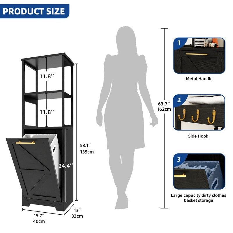 Panier à linge inclinable à 3 niveaux Moasis 53H, armoire de rangement pour salle de bain avec panier