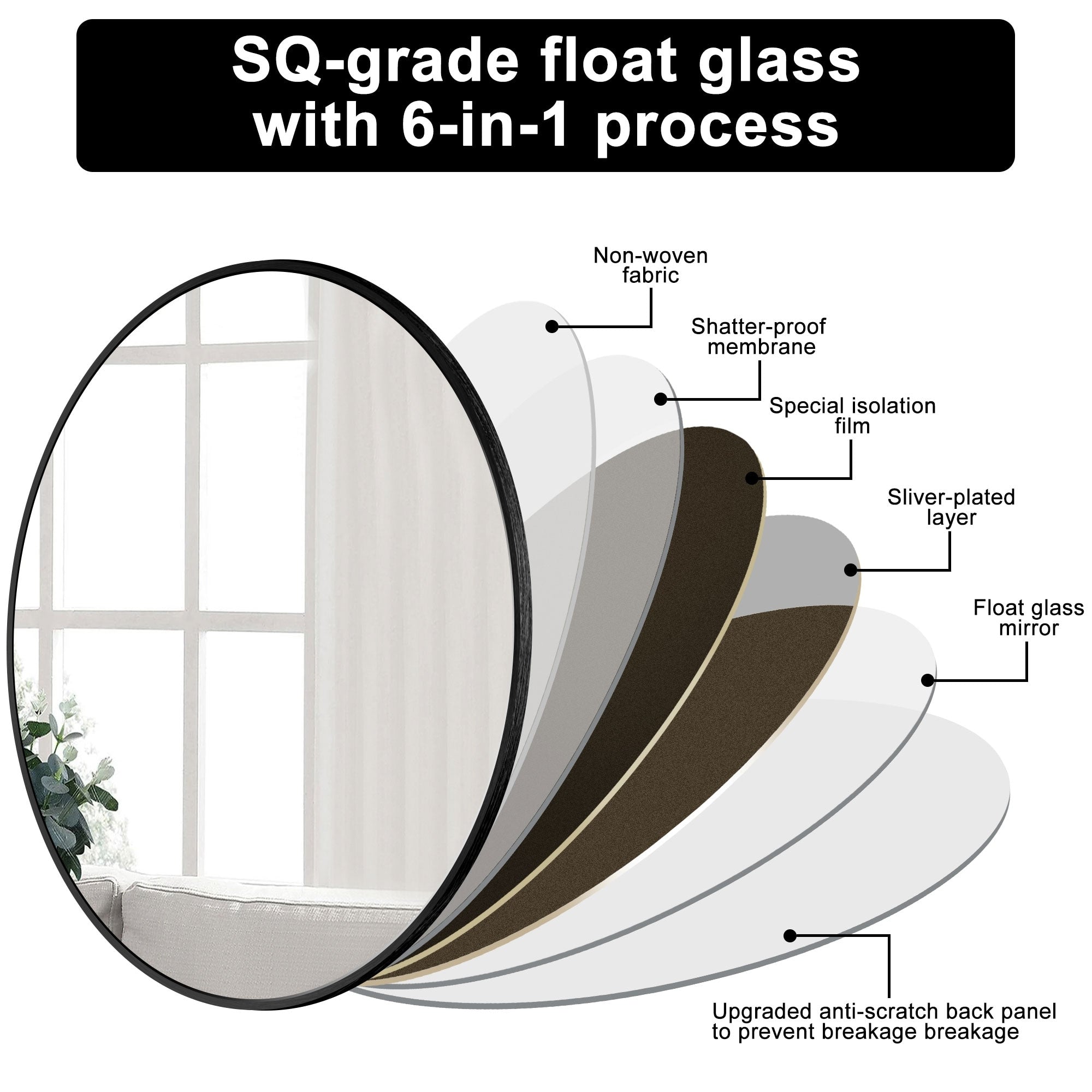 Miroir de courtoisie rond mural pour salle de bain moderne