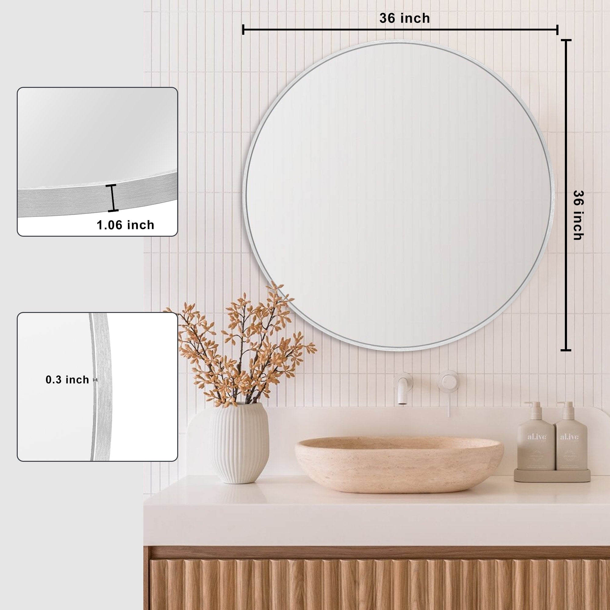 Miroir de courtoisie rond mural pour salle de bain moderne