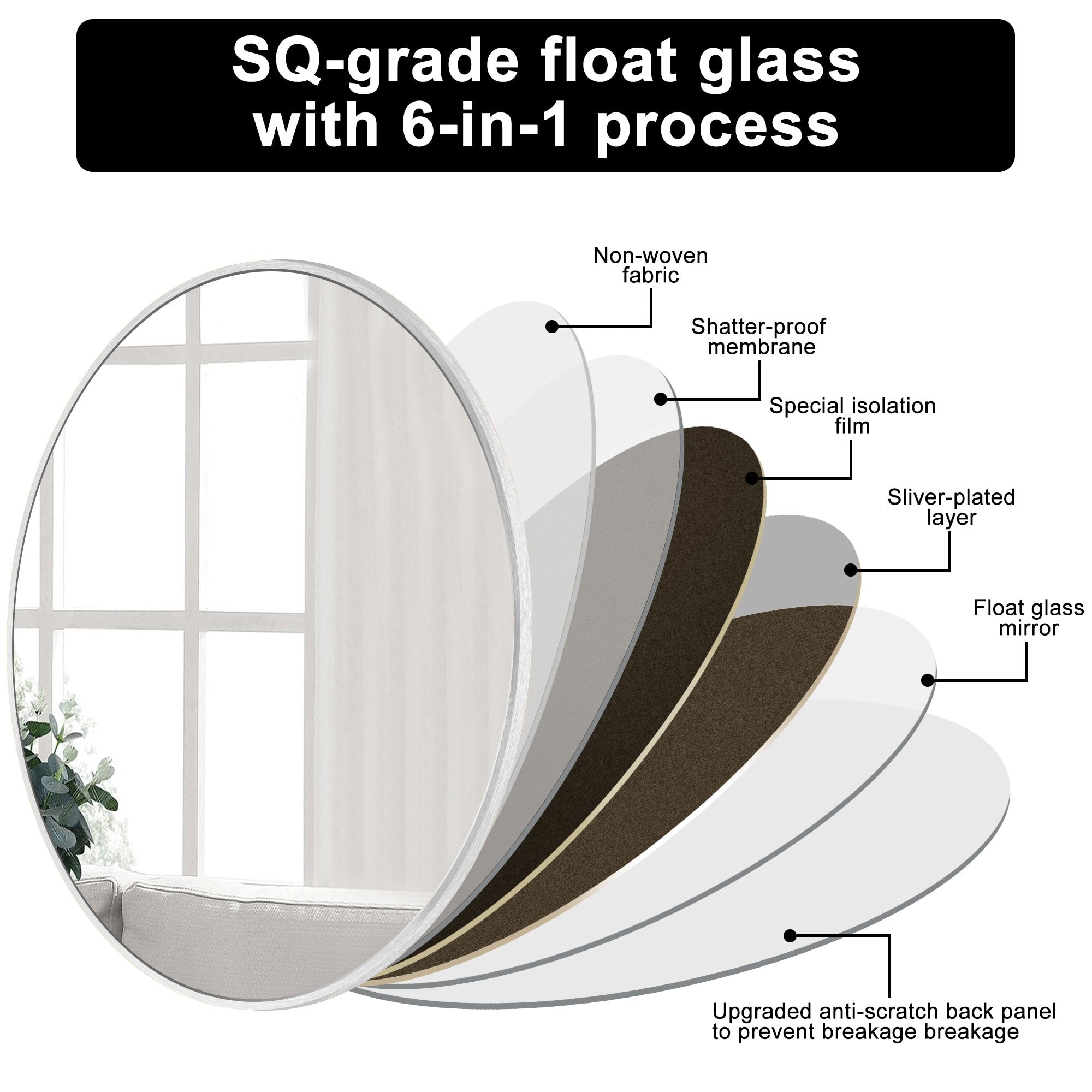 Miroir de courtoisie rond mural pour salle de bain moderne