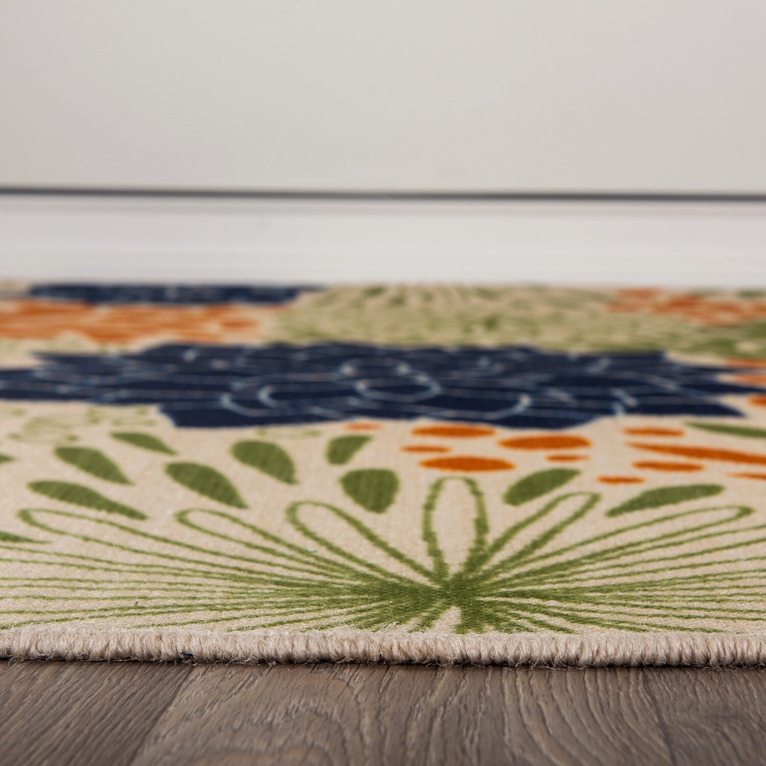 Tapis d'intérieur/extérieur tissé à plat à motifs floraux modernes