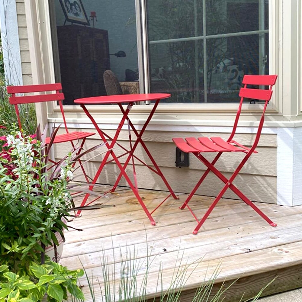 Ensemble bistrot pliant en métal 3 pièces, résistant aux intempéries, pour l'extérieur et l'intérieur, idéal pour la terrasse, la cour et le jardin.