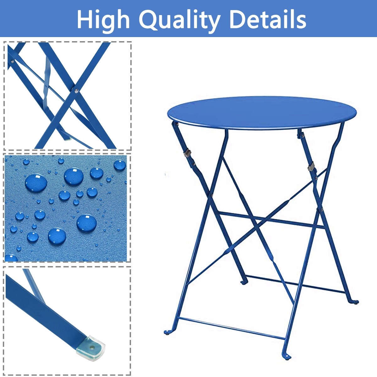 Ensemble bistrot pliant en métal 3 pièces, résistant aux intempéries, pour l'extérieur et l'intérieur, idéal pour la terrasse, la cour et le jardin.