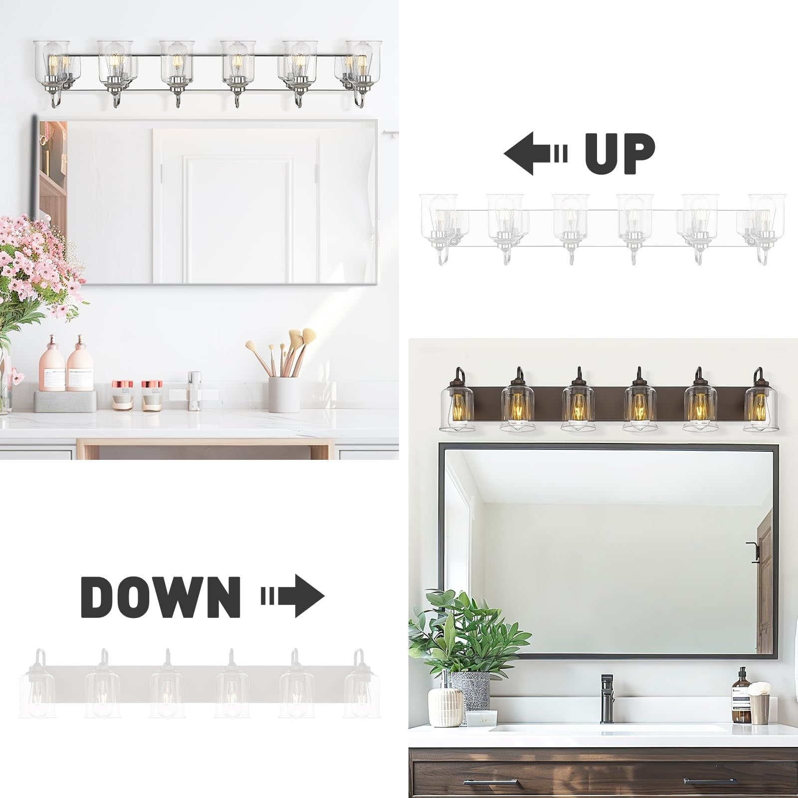 Éclairage de vanité moderne à 3, 4, 5 ou 6 lumières pour miroir de salle de bain