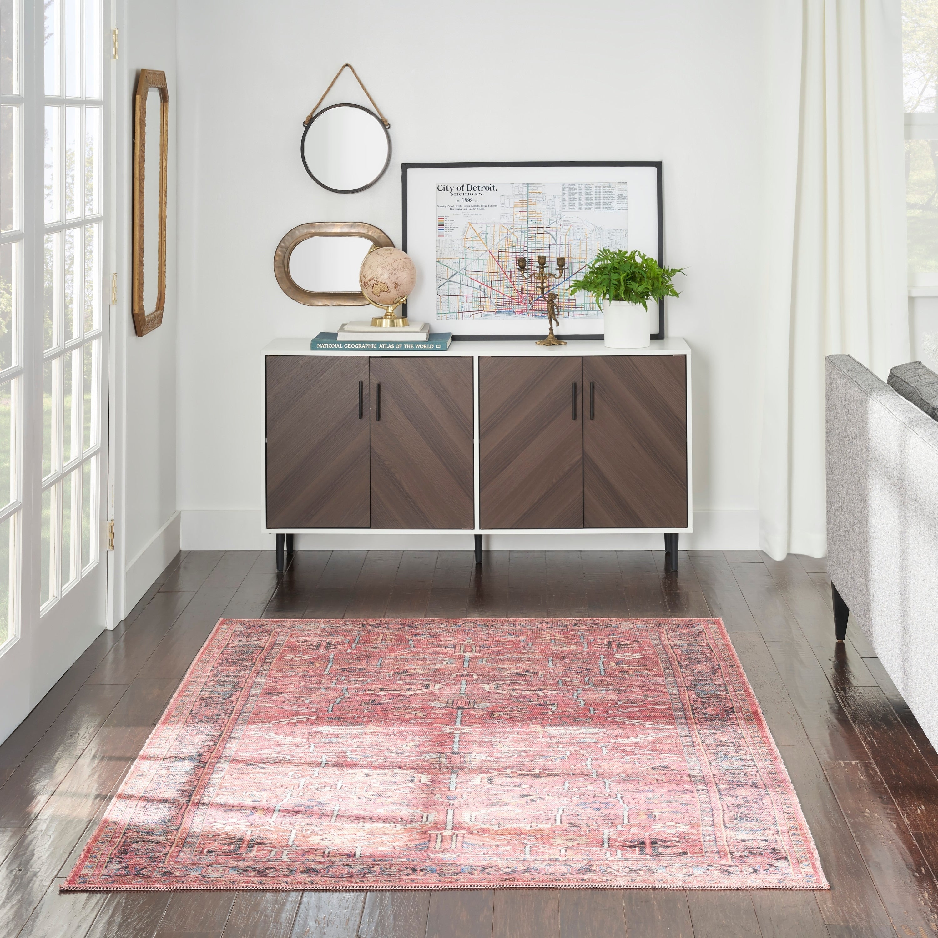 Tapis lavable en machine à motif floral persan vintage New Concept Washables