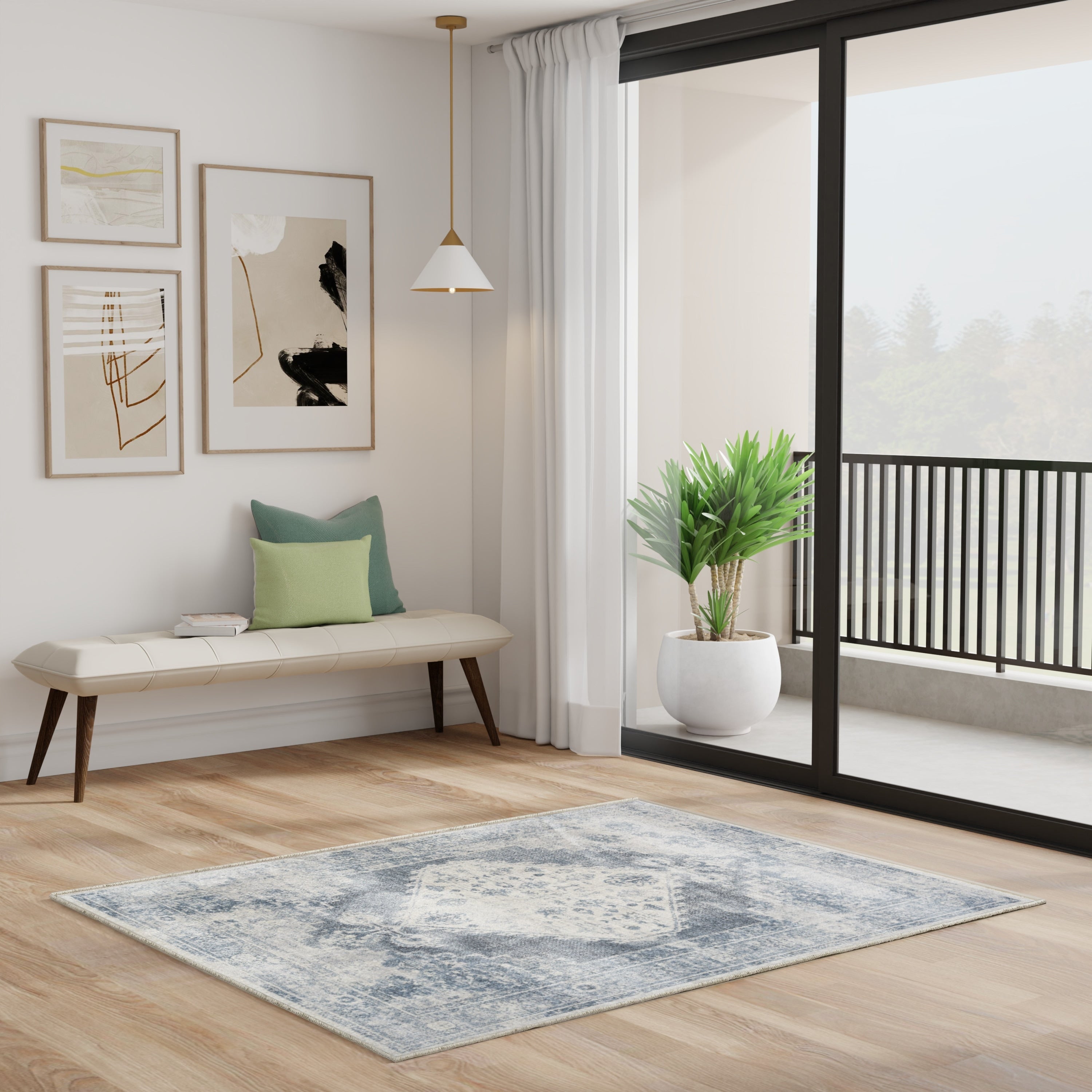 Tapis persan vieilli Nourison Abby lavable en machine pour l'intérieur uniquement