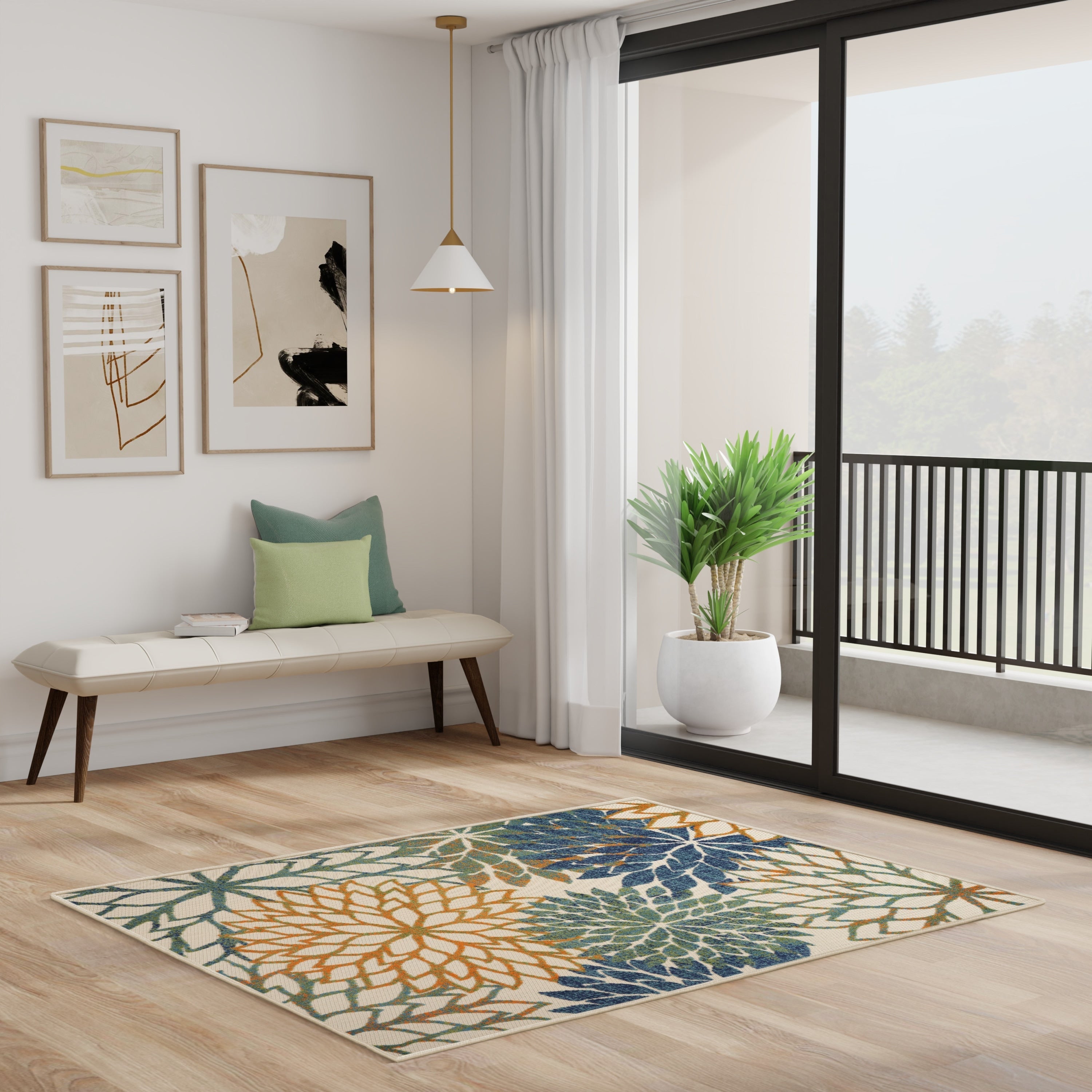 Tapis d'intérieur/extérieur Nourison Alice à motif floral bleu