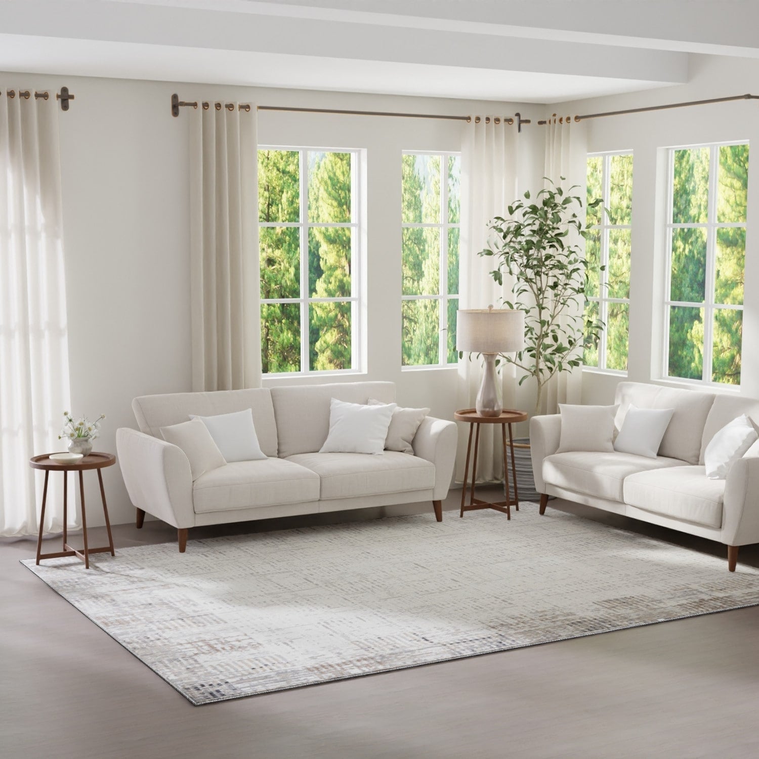 Tapis abstrait gris ivoire Nourison Emily pour l'intérieur uniquement