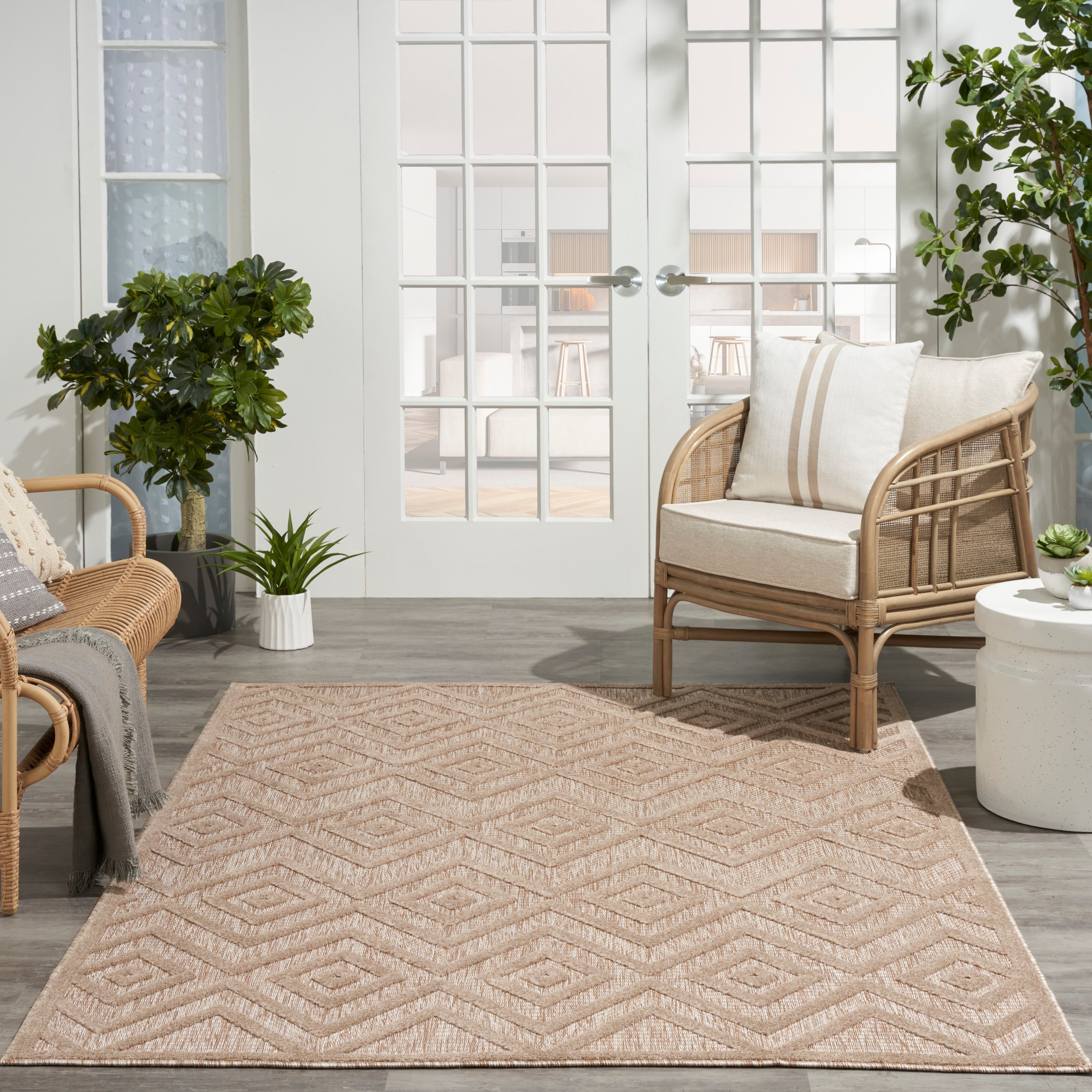 Tapis géométrique polyvalent à tissage plat pour intérieur/extérieur Nourison