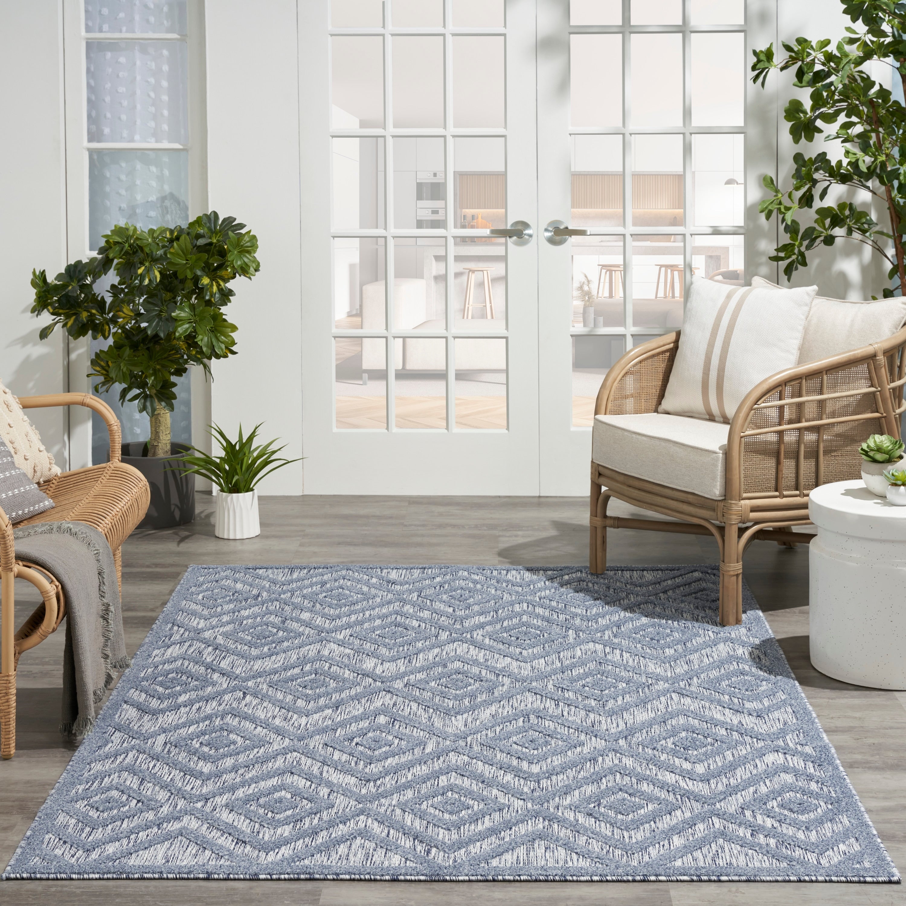 Tapis géométrique polyvalent à tissage plat pour intérieur/extérieur Nourison