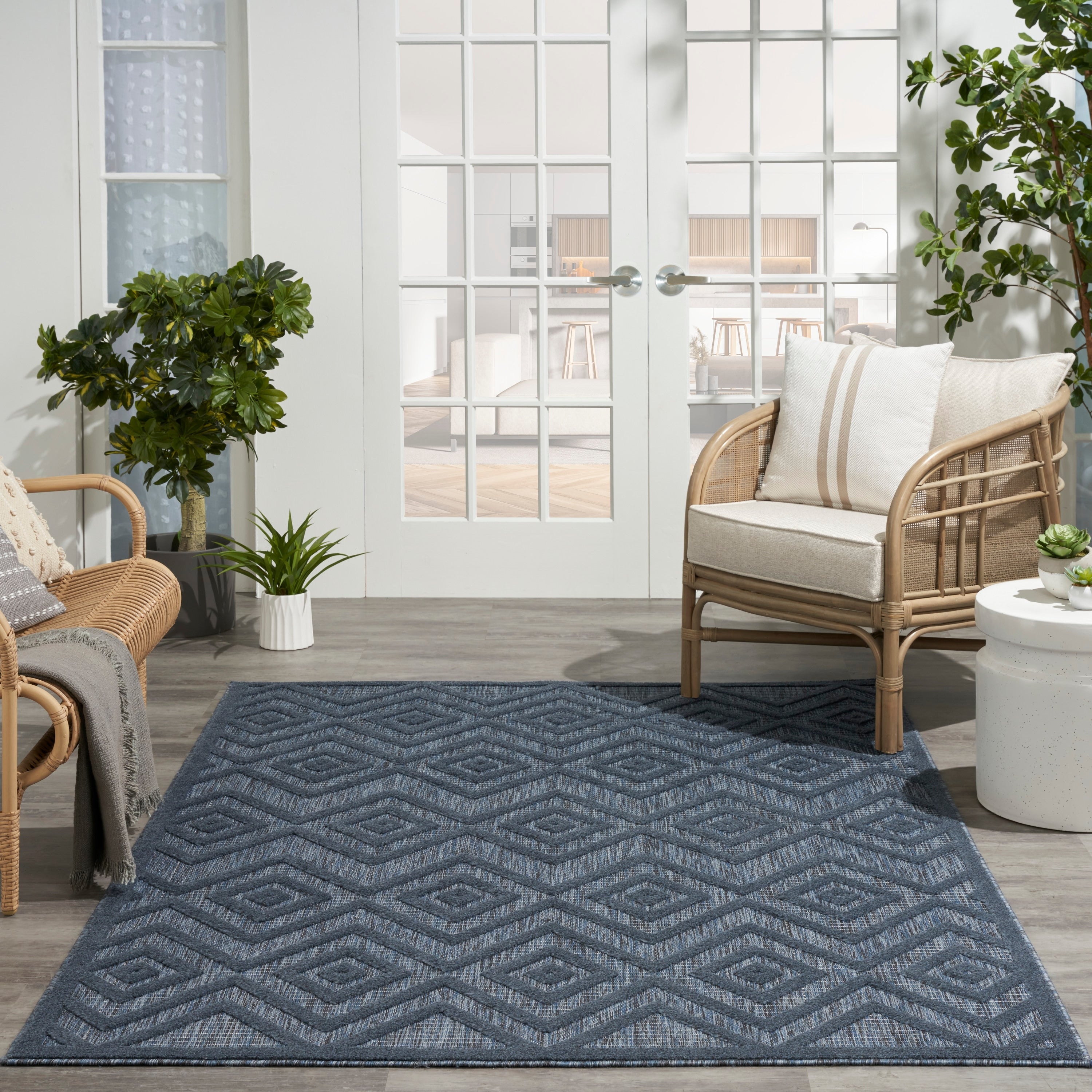 Tapis géométrique polyvalent à tissage plat pour intérieur/extérieur Nourison