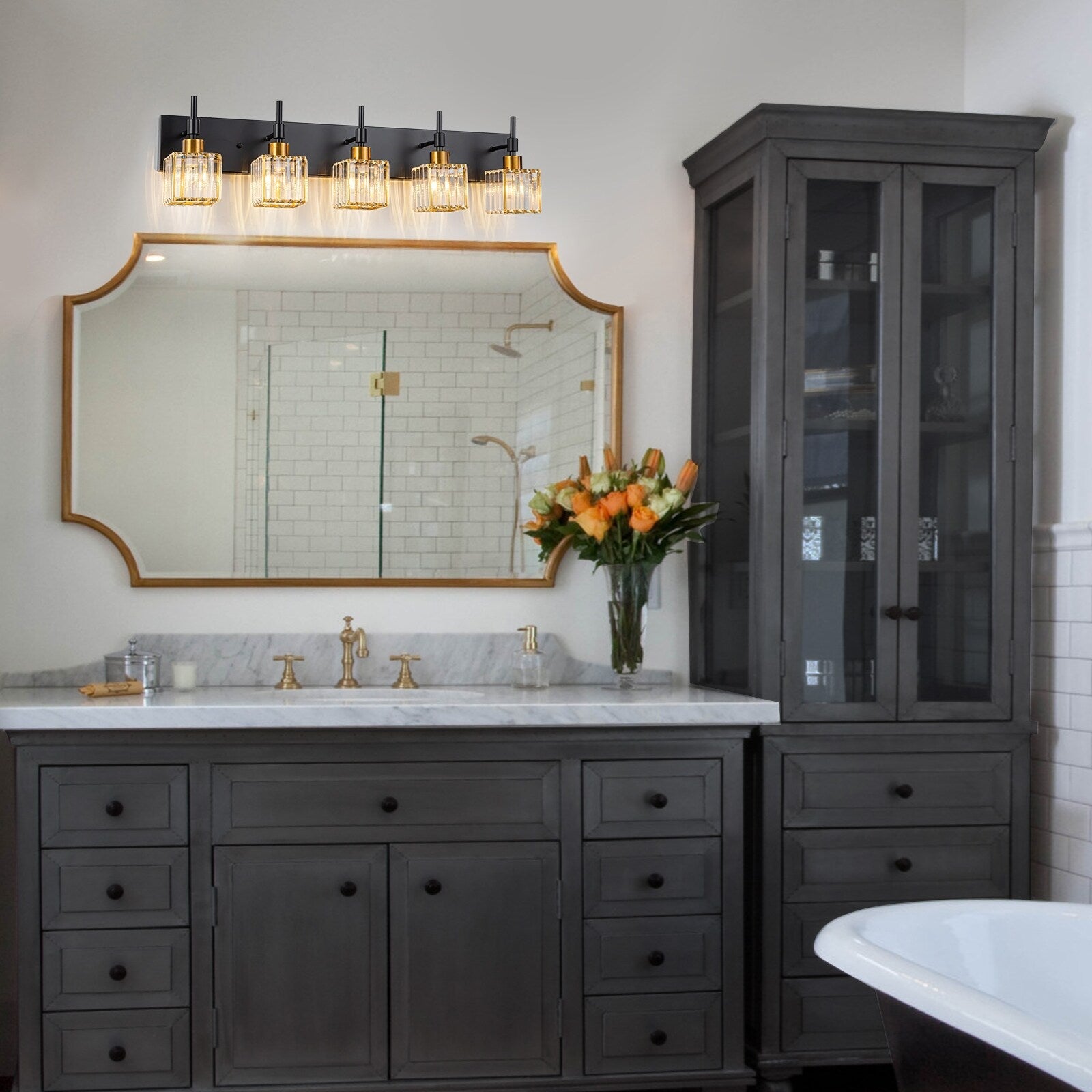 Luminaires de salle de bain en cristal à intensité variable Ora Modern sur miroir Glam Vanity Lights