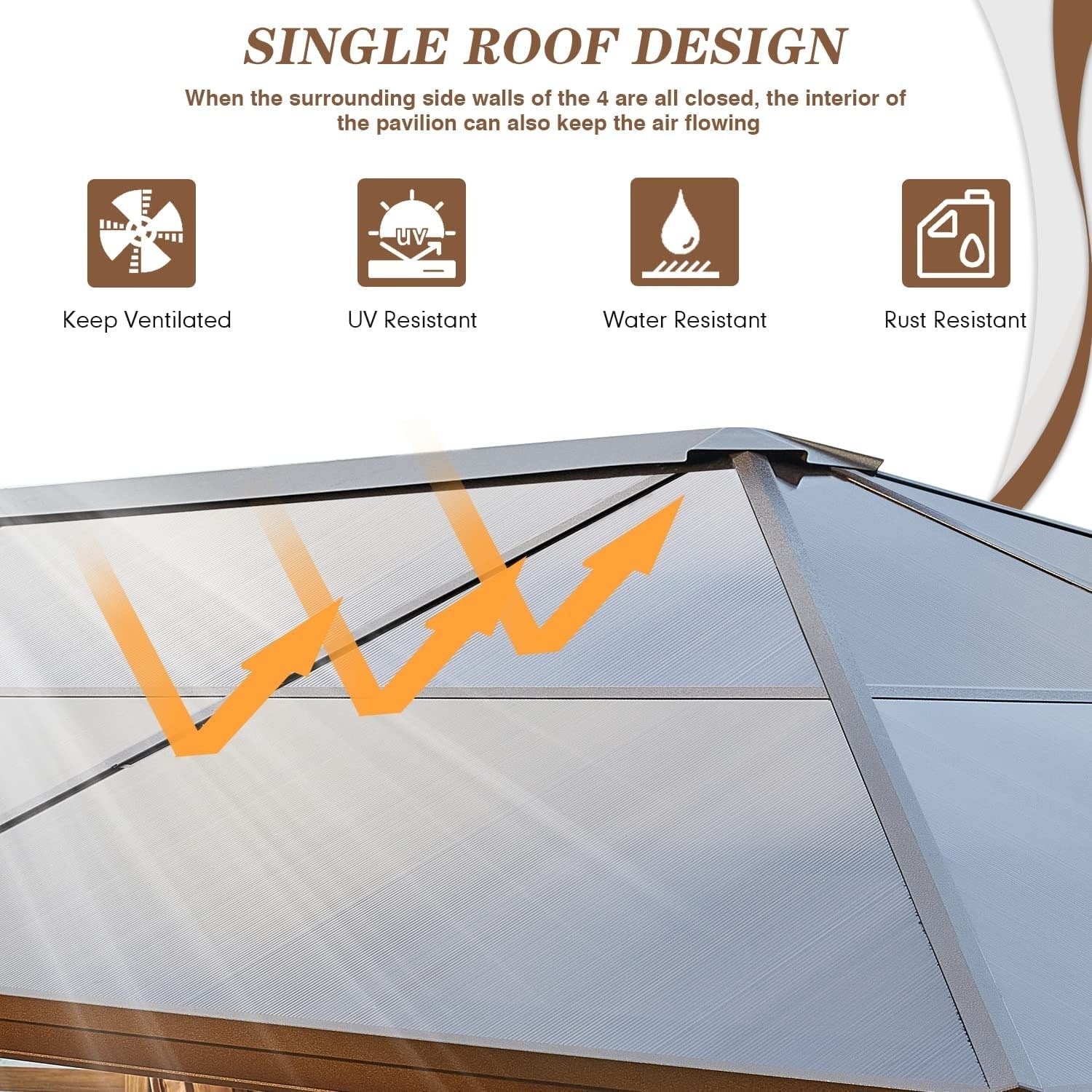 Gazebo à toit rigide EROMMY, pergola d'extérieur avec double toit, filet et rideaux, auvent robuste pour patio, arrière-cour, fête au bord de la piscine