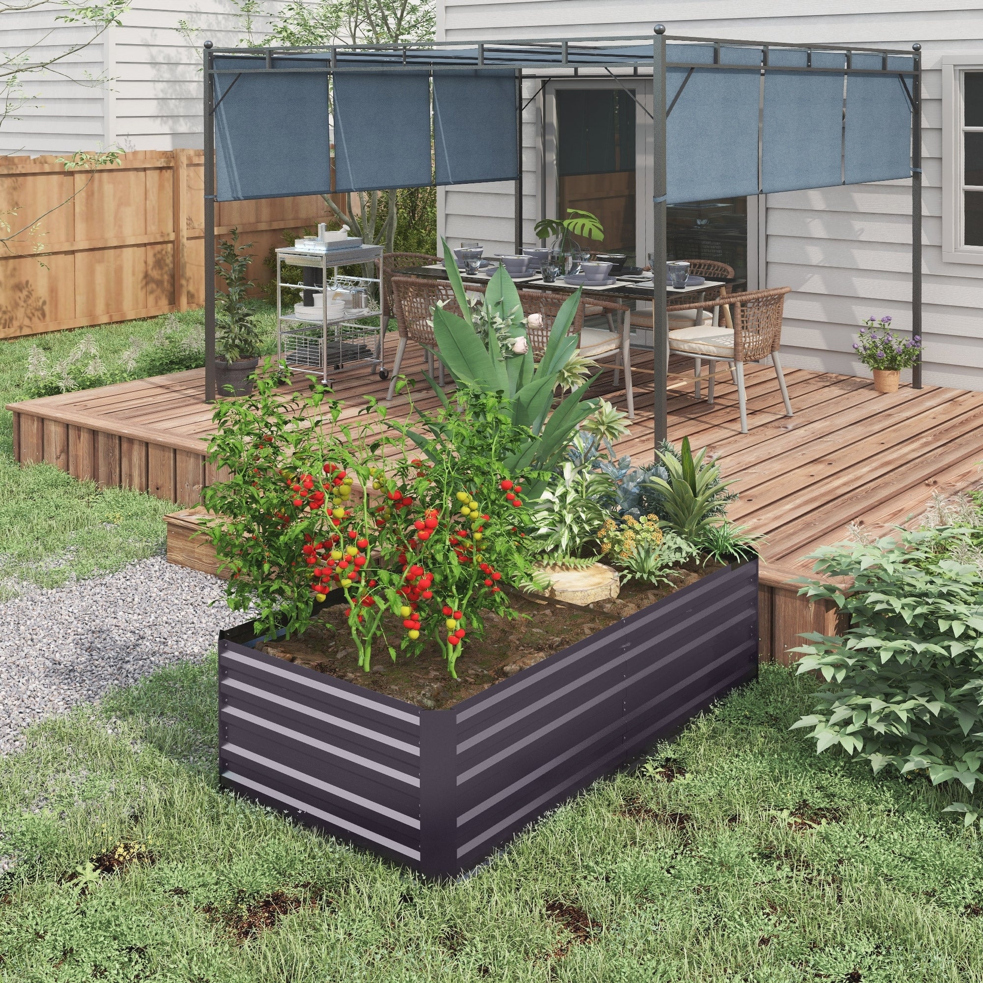 Outsunny Raised Garden Bed, 71 x 36 x 23 Galvanized Steel Planters for Outdoor Plants with Reinforced Rods