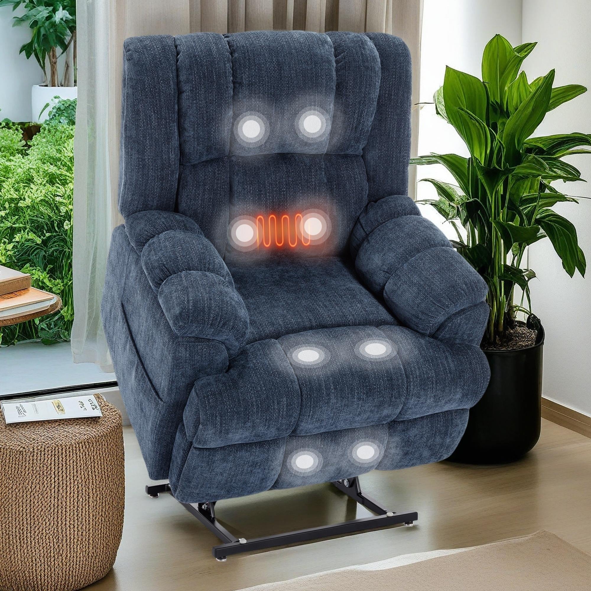 Fauteuil inclinable électrique surdimensionné en chenille avec massage et chauffage lombaire, inclinable en position infinie