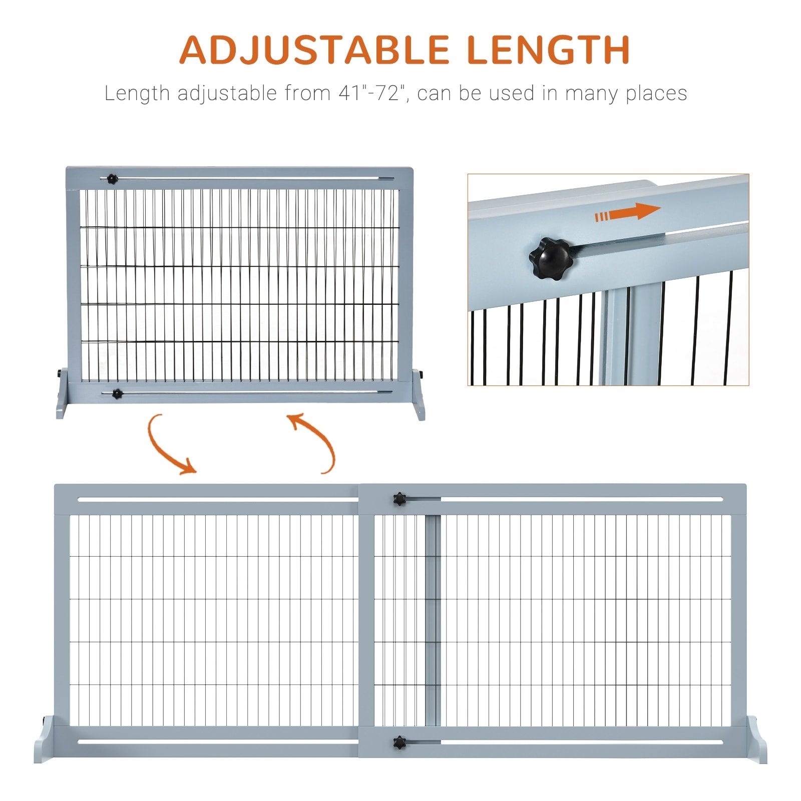 Portillon extra large et autoportant PawHut 72 pour animaux de compagnie, longueur réglable, pour maison, entrée, couloir, gris