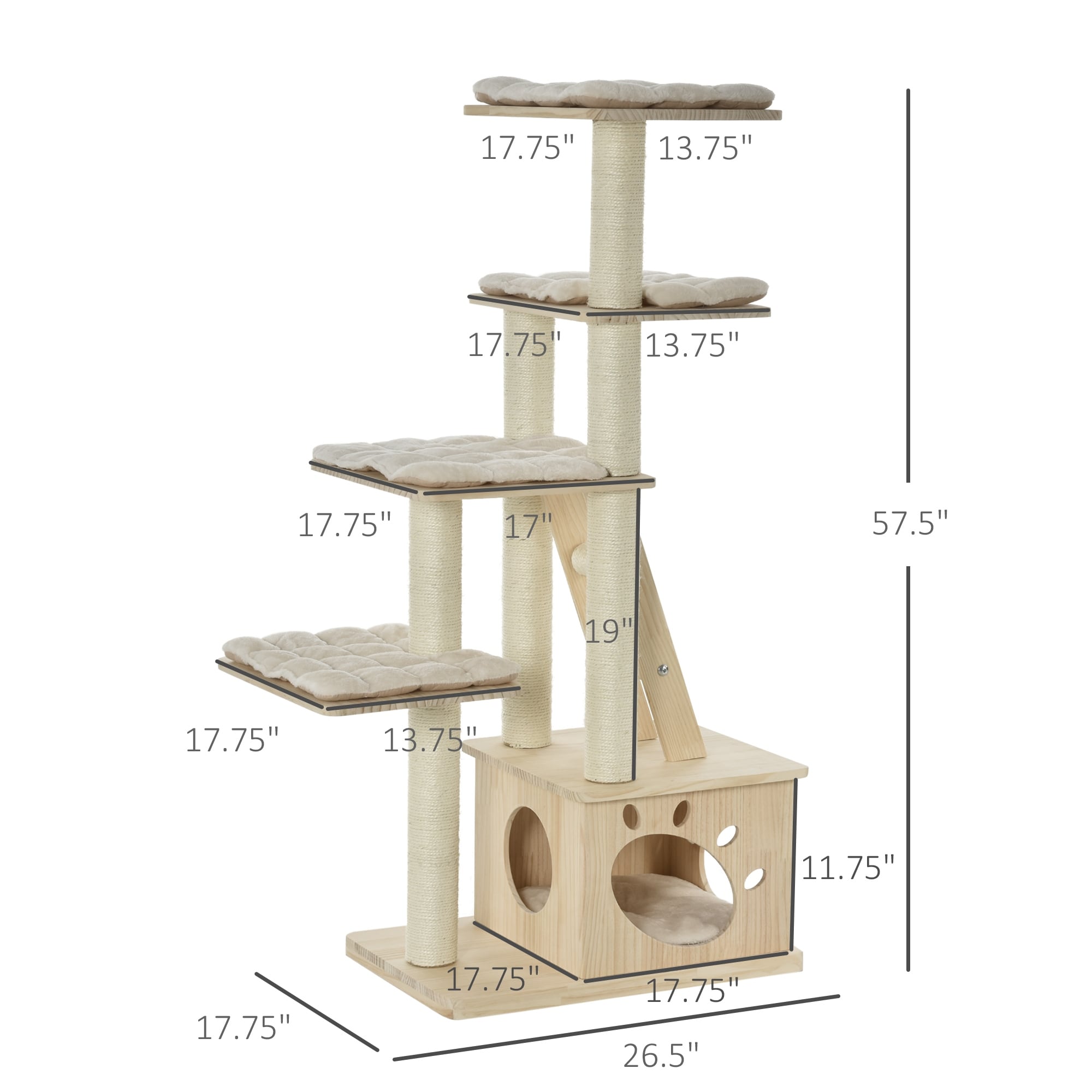 Arbre à chat à plusieurs niveaux PawHut avec griffoir recouvert de sisal, activités pour chatons et coussin moelleux de luxe