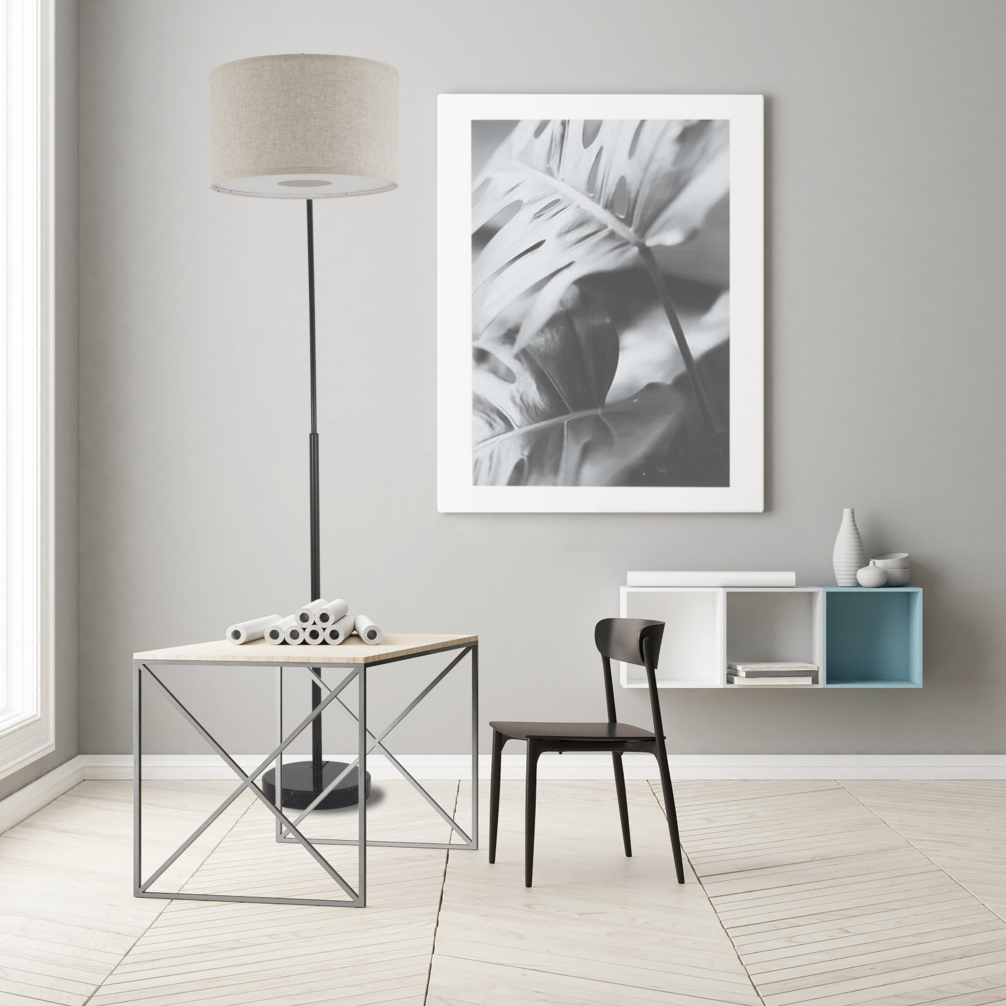 Lampadaire arqué réglable en acier Q-Max 81 avec abat-jour extra large et base en marbre