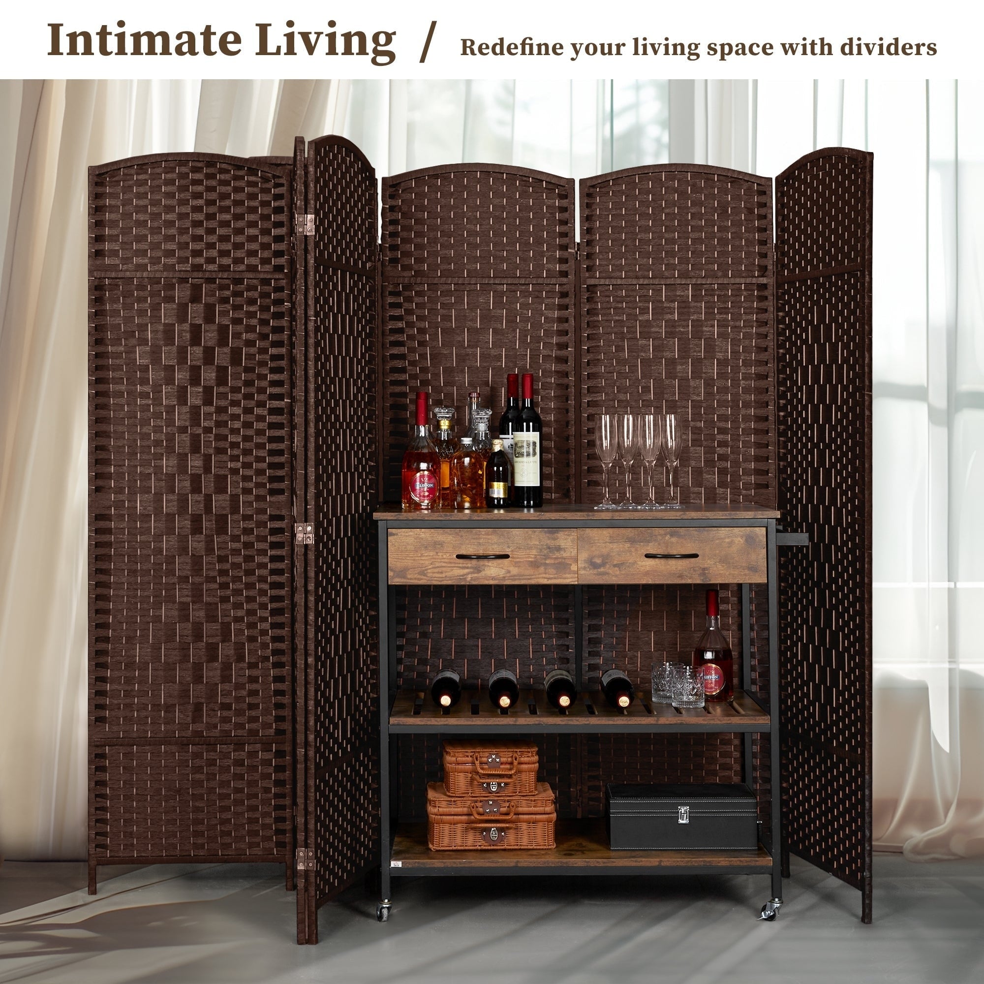 Paravent de séparation de pièce de 6 pieds de haut en fibre tissée, écran de confidentialité autoportant, écran pliant