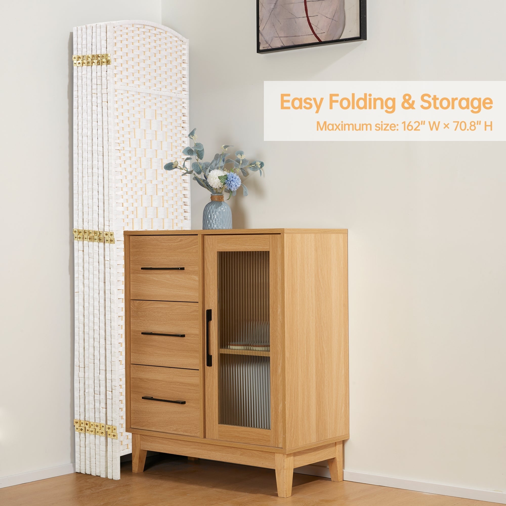 Paravent de séparation de pièce de 6 pieds de haut en fibre tissée, écran de confidentialité autoportant, écran pliant