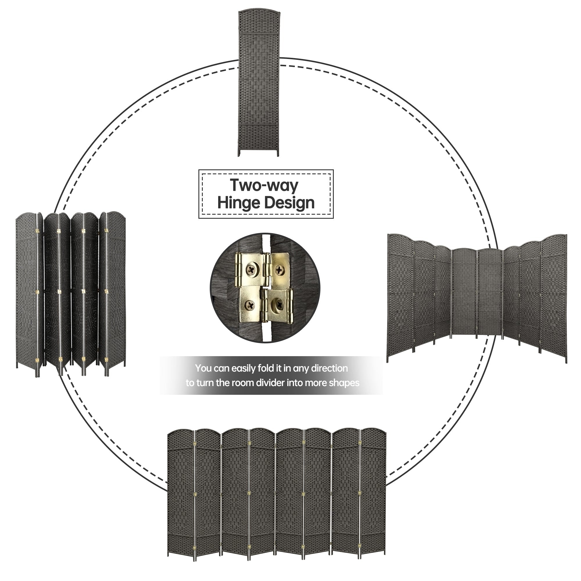 Paravent de séparation de pièce de 6 pieds de haut en fibre tissée, écran de confidentialité autoportant, écran pliant