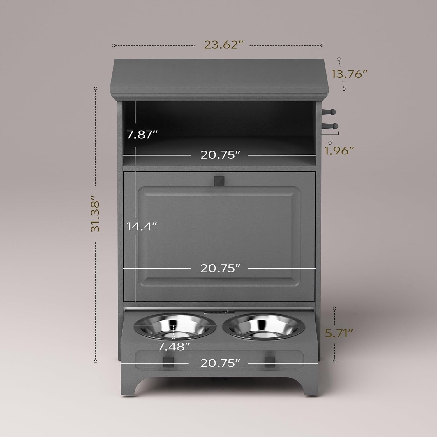 Station d'alimentation pour chiens Roomfitters avec 2 gamelles surélevées et armoire d'alimentation inclinable pour animaux de compagnie