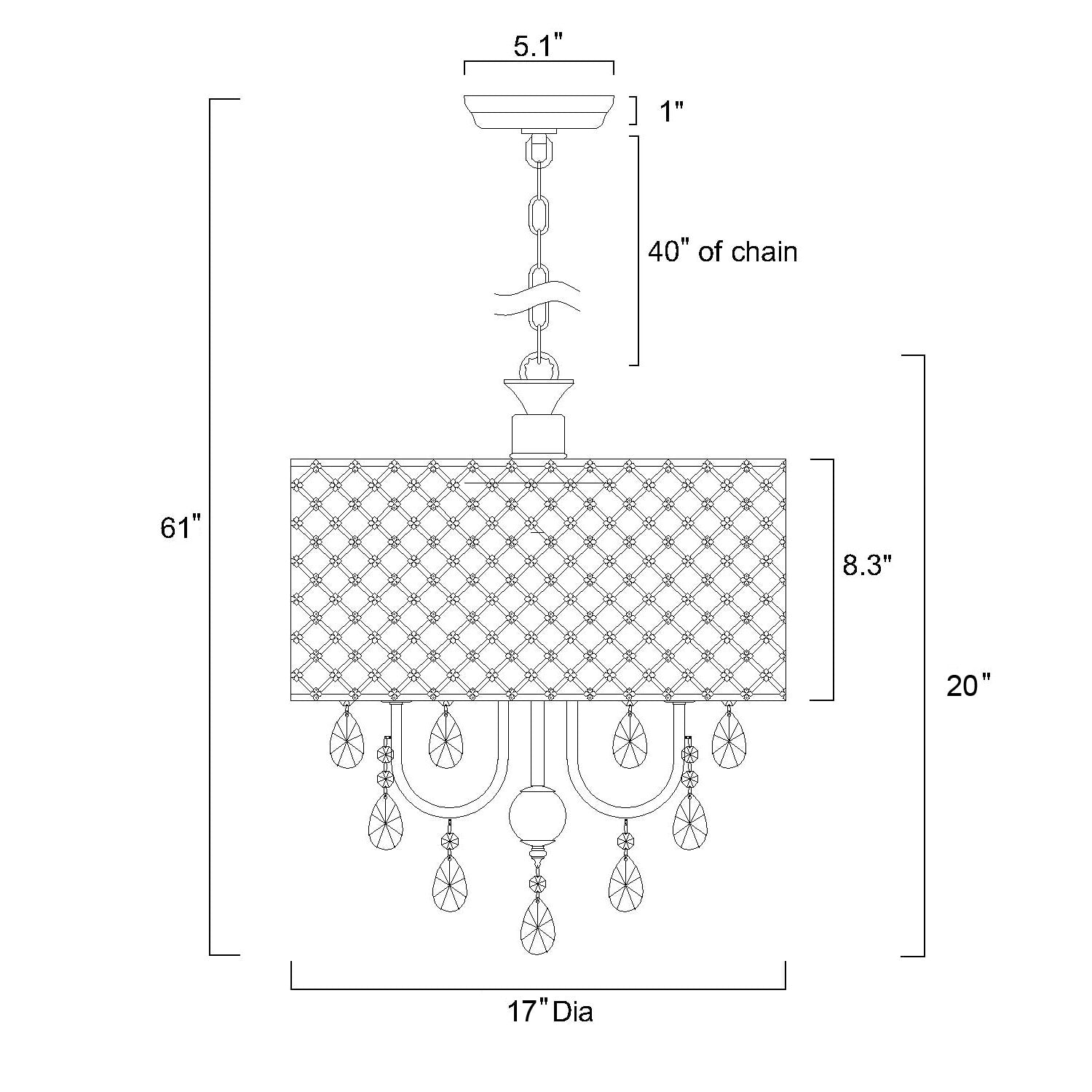 Lustre tambour à perles rondes avec cristaux suspendus